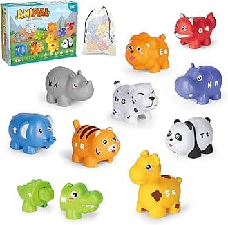 Learning Toys for 2 3 4 Year Old, 52 Pcs ABC Animal Alphabet Match Game with Uppercase Lowercase, 10 Different Animal Figures, Preschool Activities Montessori Fine Motor Toys for Toddlers Kids