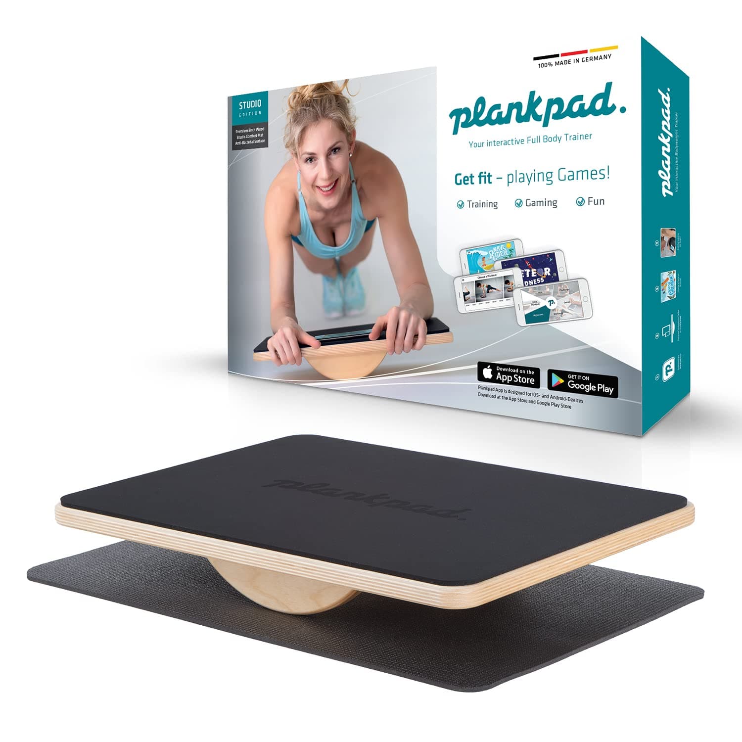 Plankpad STUDIO - Interactive Full Body Trainer & Balance Board - Home Fitness Trainer Made in Germany with Smartphone App with Games & Workouts