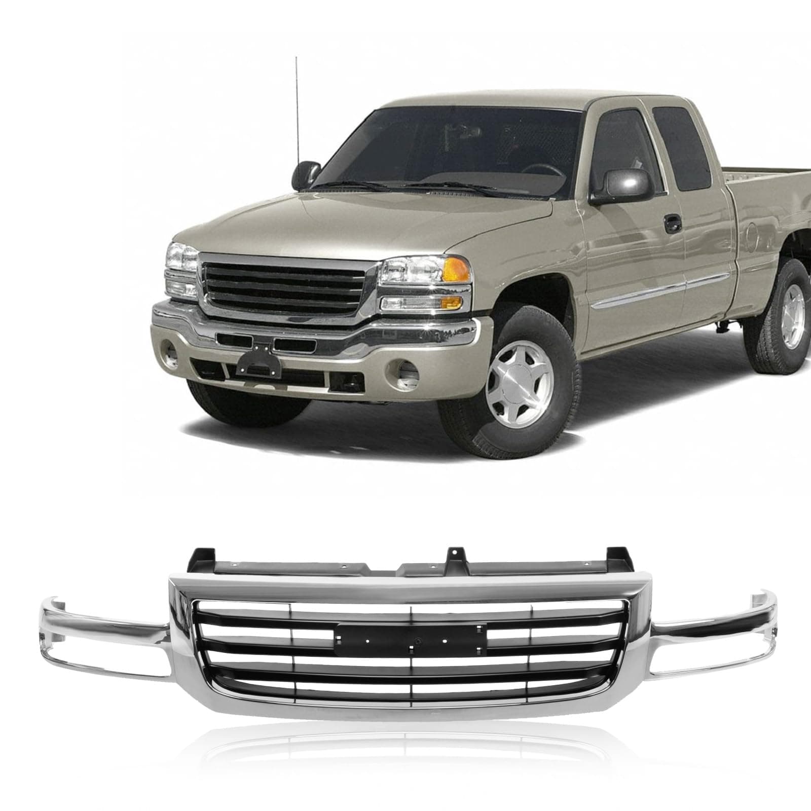 Front Grille Grill Chrome Shell and Black Insert Compatible with 2003-2007 GMC 2003-2007 Sierra 1500 2500 GM1200475 19130791