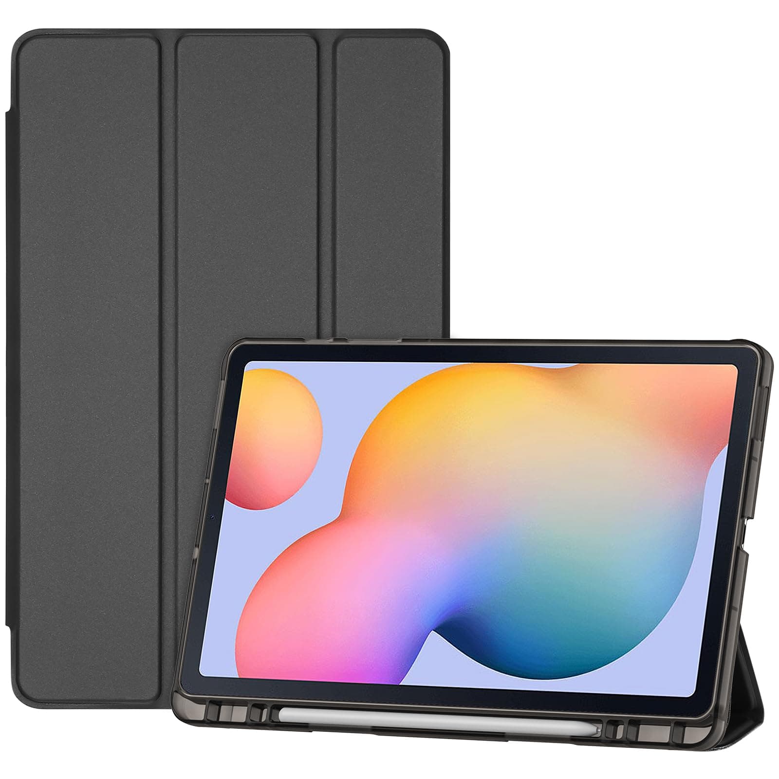 ProCase Cover for Galaxy Tab S6 Lite 10.4 Case 2024 2022 2020 with S Pen Holder(SM-P620/P625/P613/P619/P615/P610), Trifold Stand Folio Soft TPU Translucent Back Cover Support Auto Wake/Sleep -Black