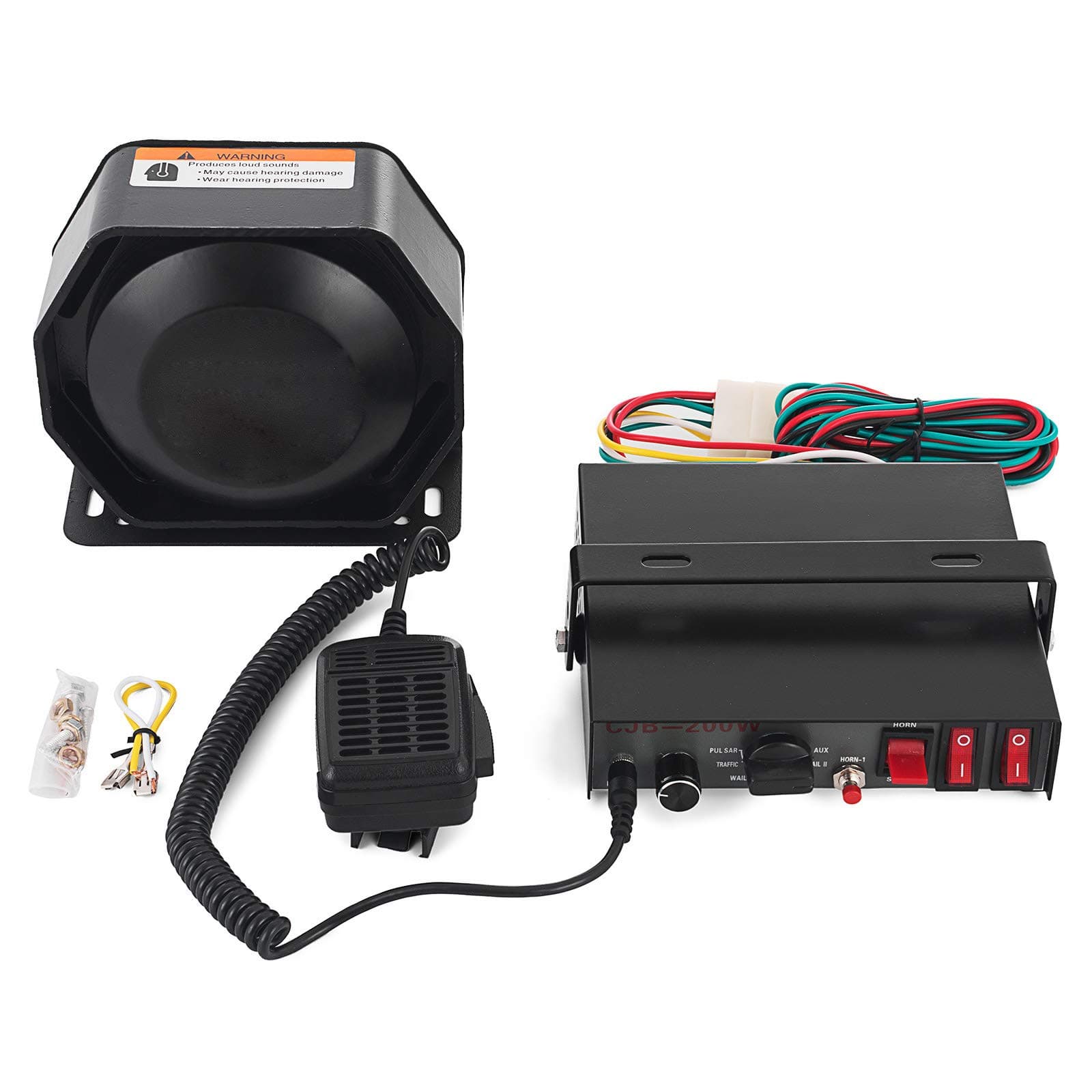 Siren Bundle 200W 8 Tones Car Warning Alarm Emergency Warning Siren with PA Speaker MIC System for Police Cars & Fire Trucks (200W 8 Tones)