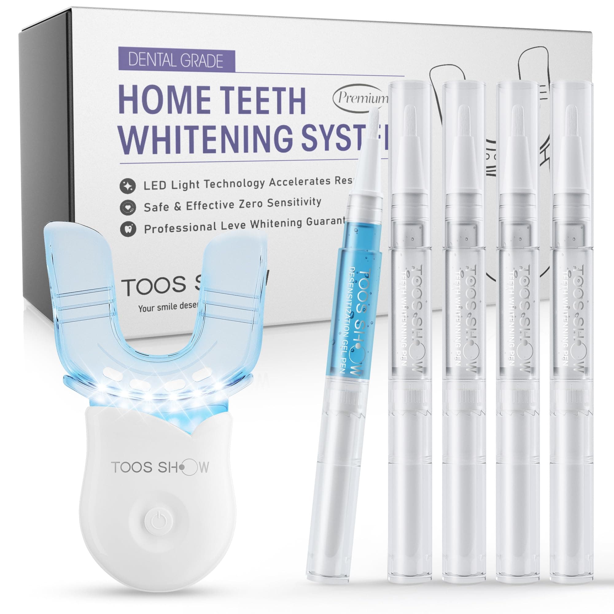 Teeth Whitening Kit for Sensitive Teeth,with 4 x 35% CP Pen & 1 Remineralization Pen,LED Accelerator Light Non,Tooth Whitener Professional Oral Care Gently Yet Effectively Removes Stains