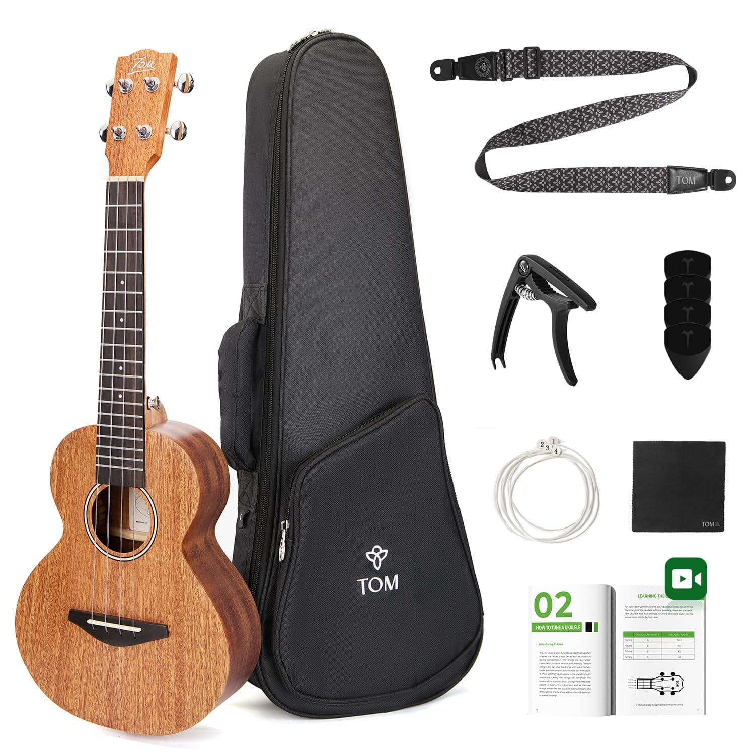 - TOM 23" Concert Ukulele for Kids, Beginners - Solid Mahogany Top with Low Action for Easy Play, All-In-One Kit with D'Addario Strings, Perfect for Travel, Learning & Gift (AM3-Concert)