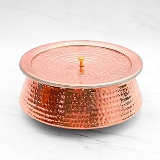 100% Pure Handcrafted Copper Lagan Handi/Patila With Lid-Best Heat Conductivity-Proven Health Benefits & Harmless-Tin Coated & Lead-Free-Easy to Clean & Maintain-10L,Hammered,Polished