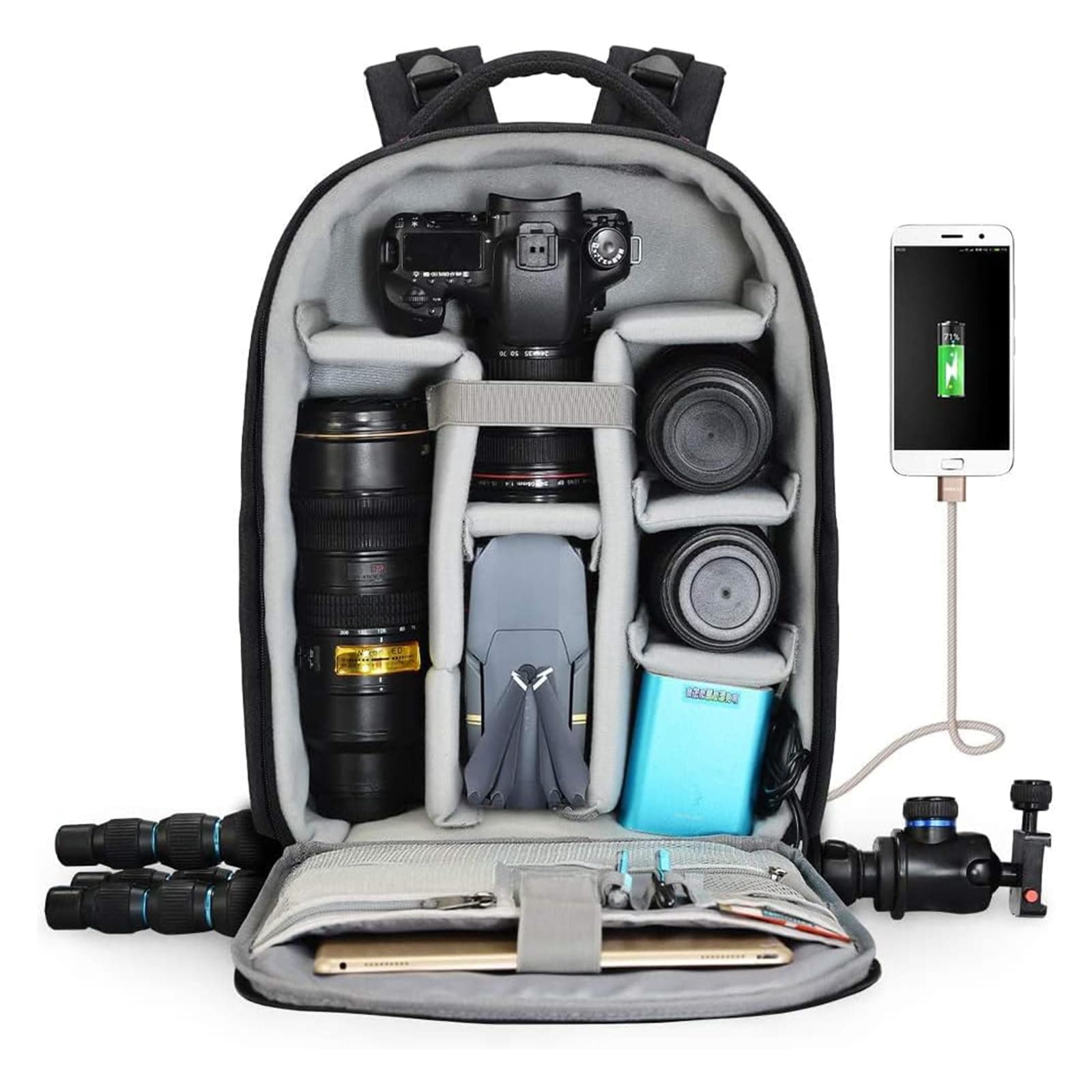 CADeN D10 Large Laptop Camera Backpack Black