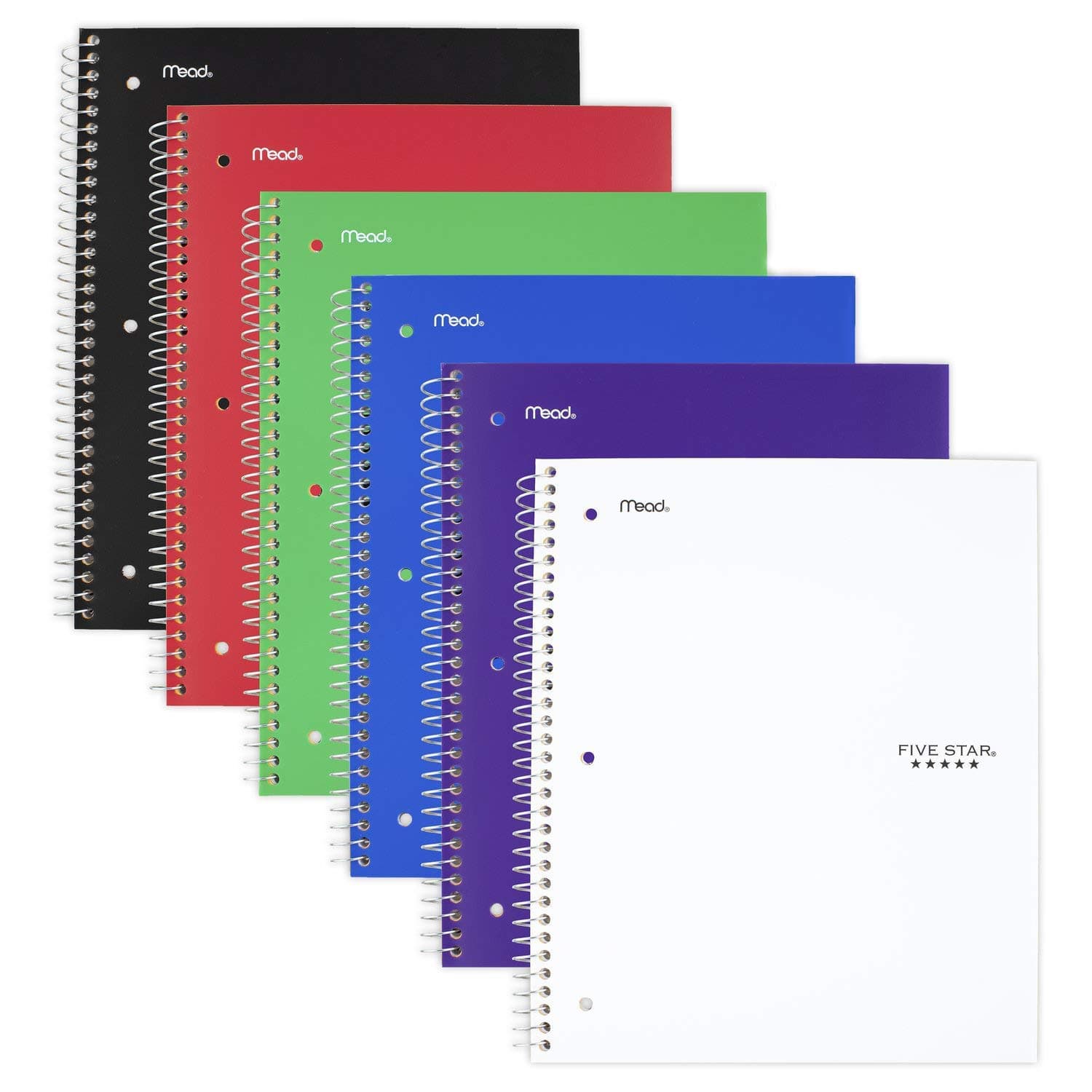 Spiral Notebook + Study App, 1 Subject, College Ruled Paper, 8.5" x 11", 100 Sheets, Assorted Colors, 6 Pack (38052)