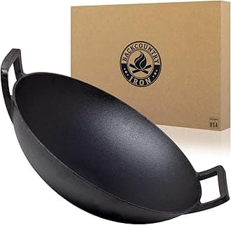 14 inch Cast Iron Wok with Flat Base and Handles