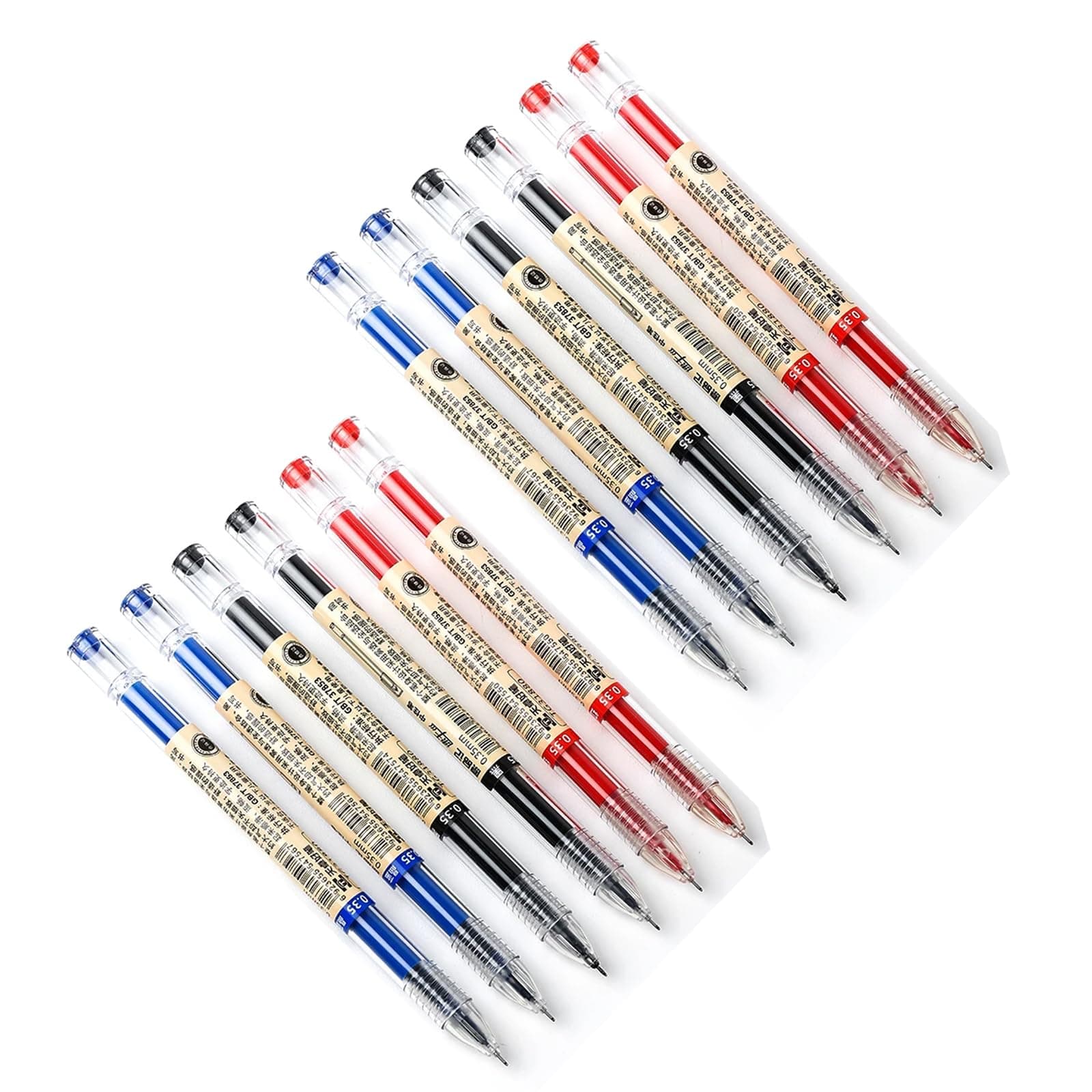 – Gel Ink Quick Drying Liquid Pen - Fine Point 0.38 mm Japanese Style Ballpoint Marker for School, Office, Student Exam Writing - Technical Stationery Supply 12Pcs (4 Black, 4 Blue, 4 Red)