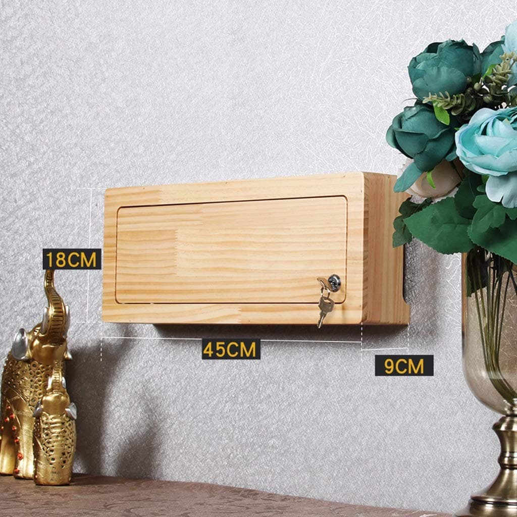 AFEO-TV mountSolid Wood Wall Shelf Floating Shelf Router Shelf Cable Box Bedroom Living Room Wall Multimedia Occlusion Box Socket Power Cord Shelf (Size : M)