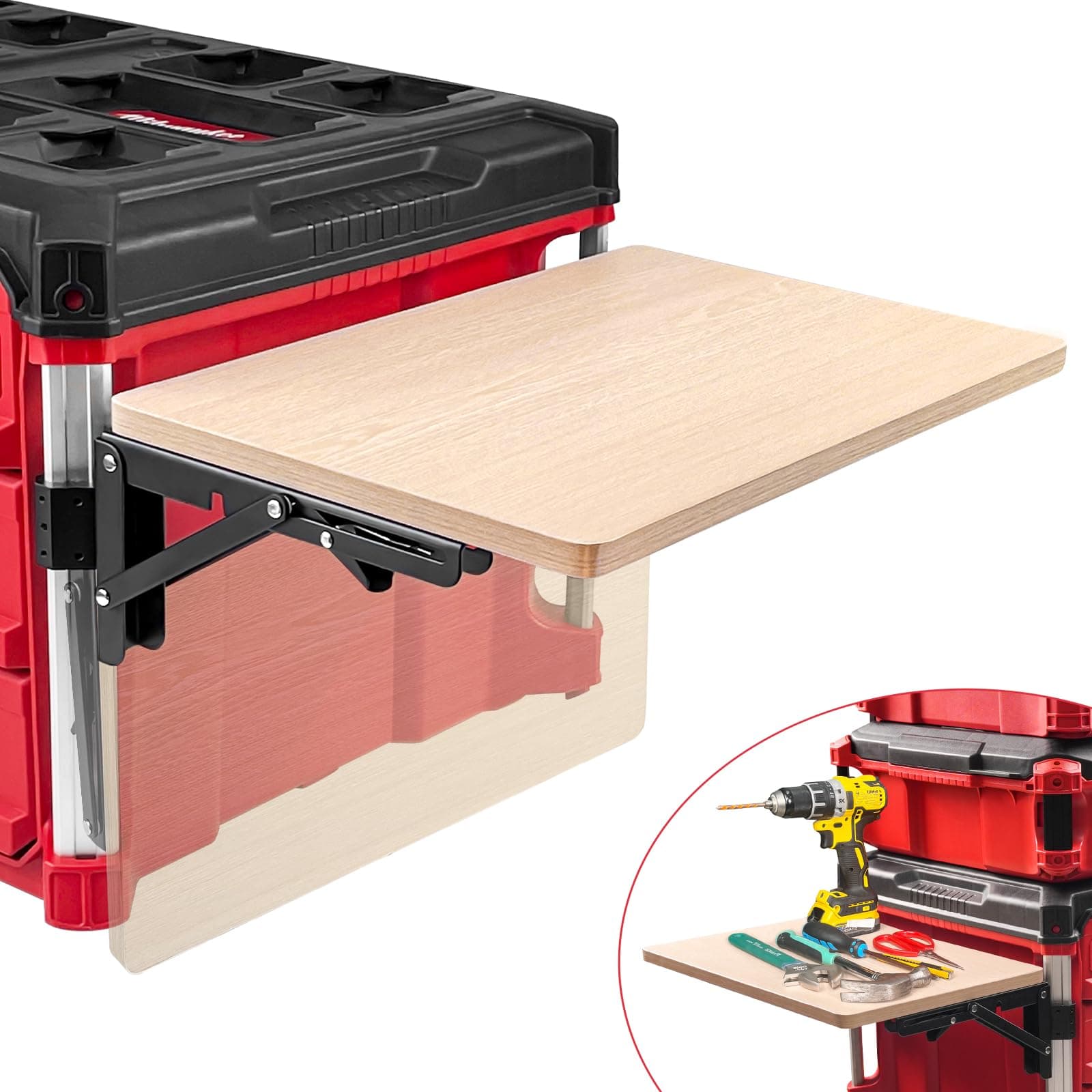 Heavy Duty Foldable Work Table Compatible with Milwaukee Packout Toolbox,Side Storage for Your Packout System,Wood