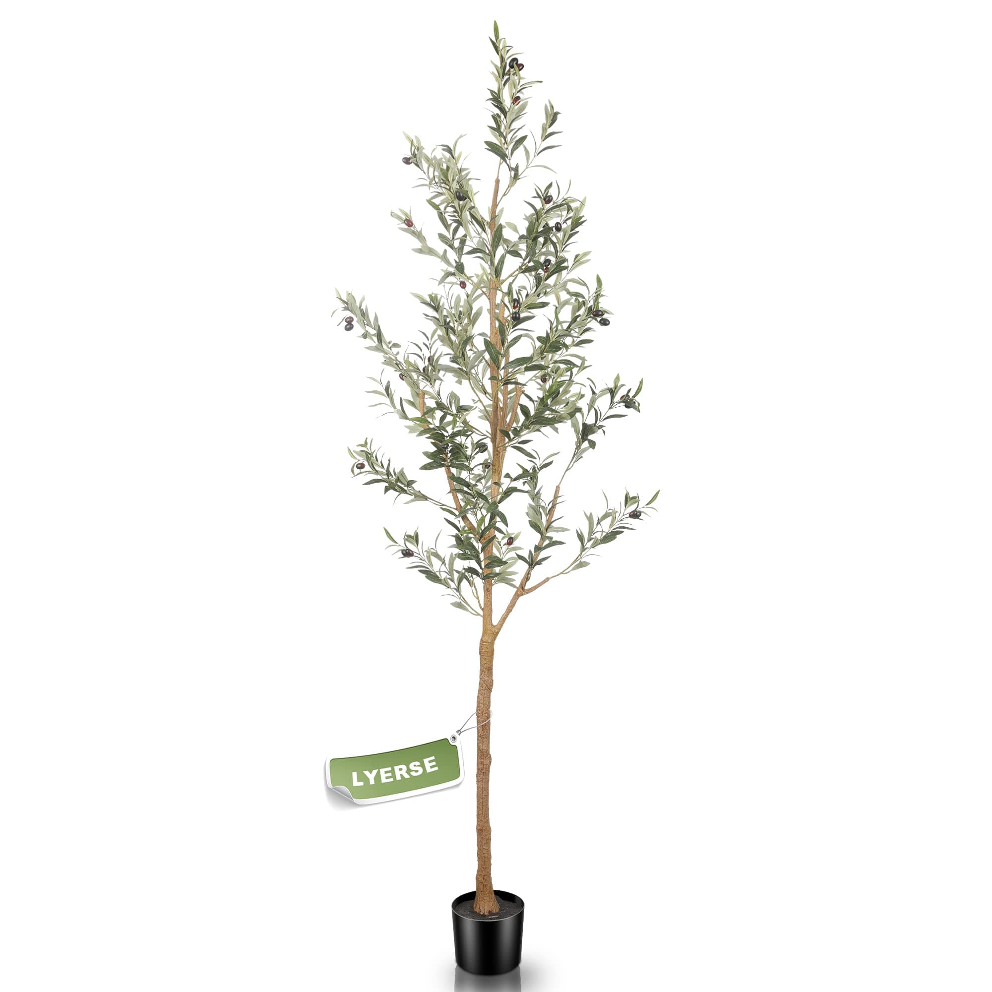 7ft Artificial Olive Tree Tall Fake Potted Olive Silk Tree with Planter Large Faux Olive Branches and Fruits Artificial Tree for Office House Living Room Home Decor