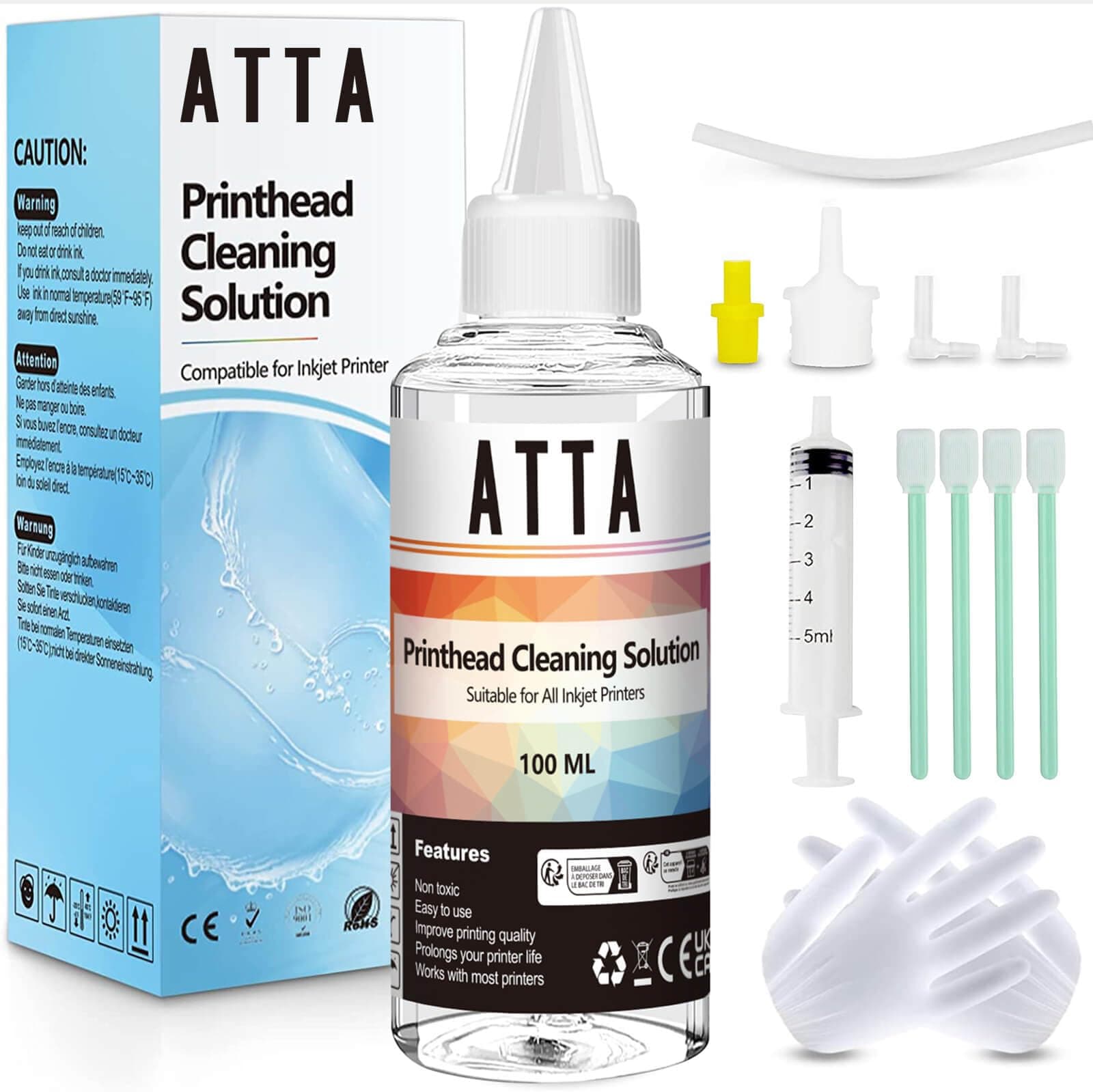 ATTA Powerful Printhead Cleaning Kit for Epson, HP, Canon, Brother, Dell and Lexmark Printers (100 ml, 1 Pack)
