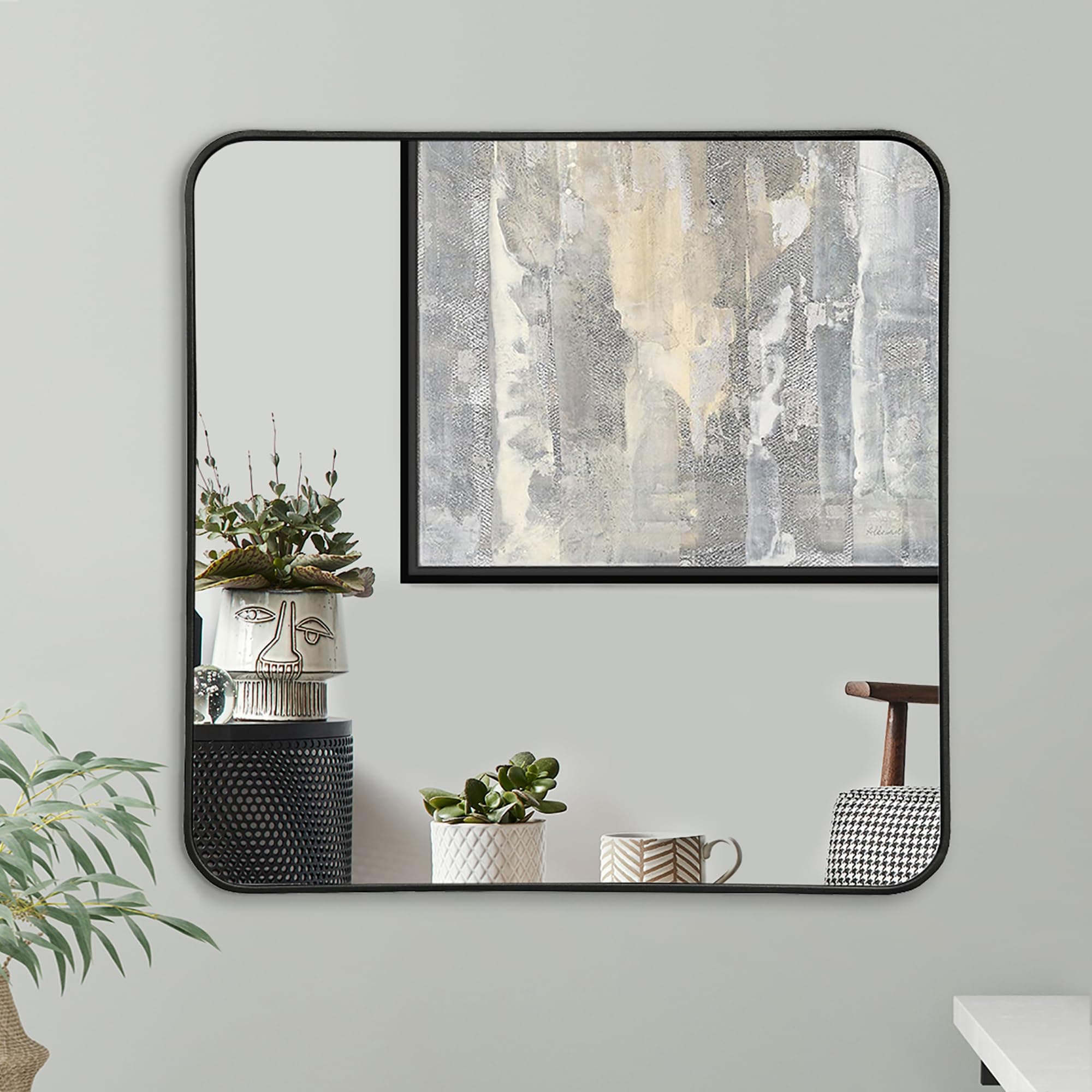 Americanflat Framed 80 cm Square Black Mirror with Rounded Corners - Modern Wall Mirror for Bathroom, Bedroom, Living Room, Hanging Mirror Wall Decor