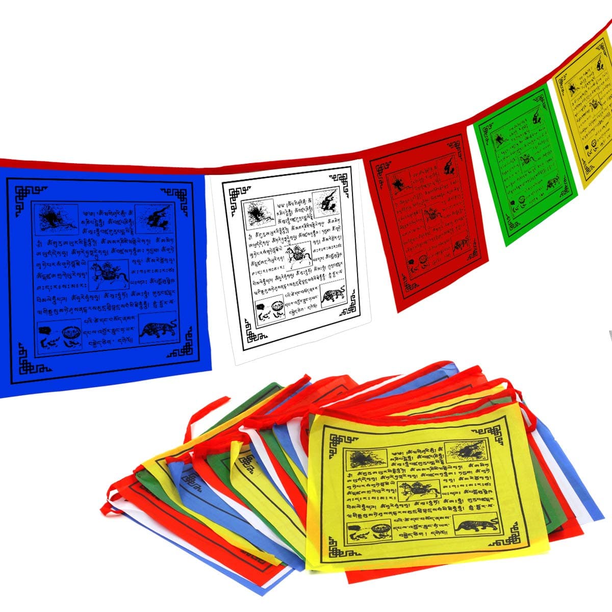 ANLEY Tibet Buddhist Prayer Flag – Traditional Five Elements - Horizontal Wind Horse Design 10” x 10”(25 X 25cm) - 25 flags & 23 feet (700cm)