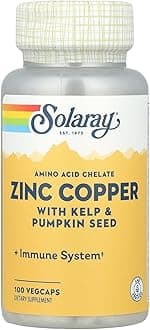 Solaray Zinc + Copper Amino Acid Chelate VCapsules, 100 Count