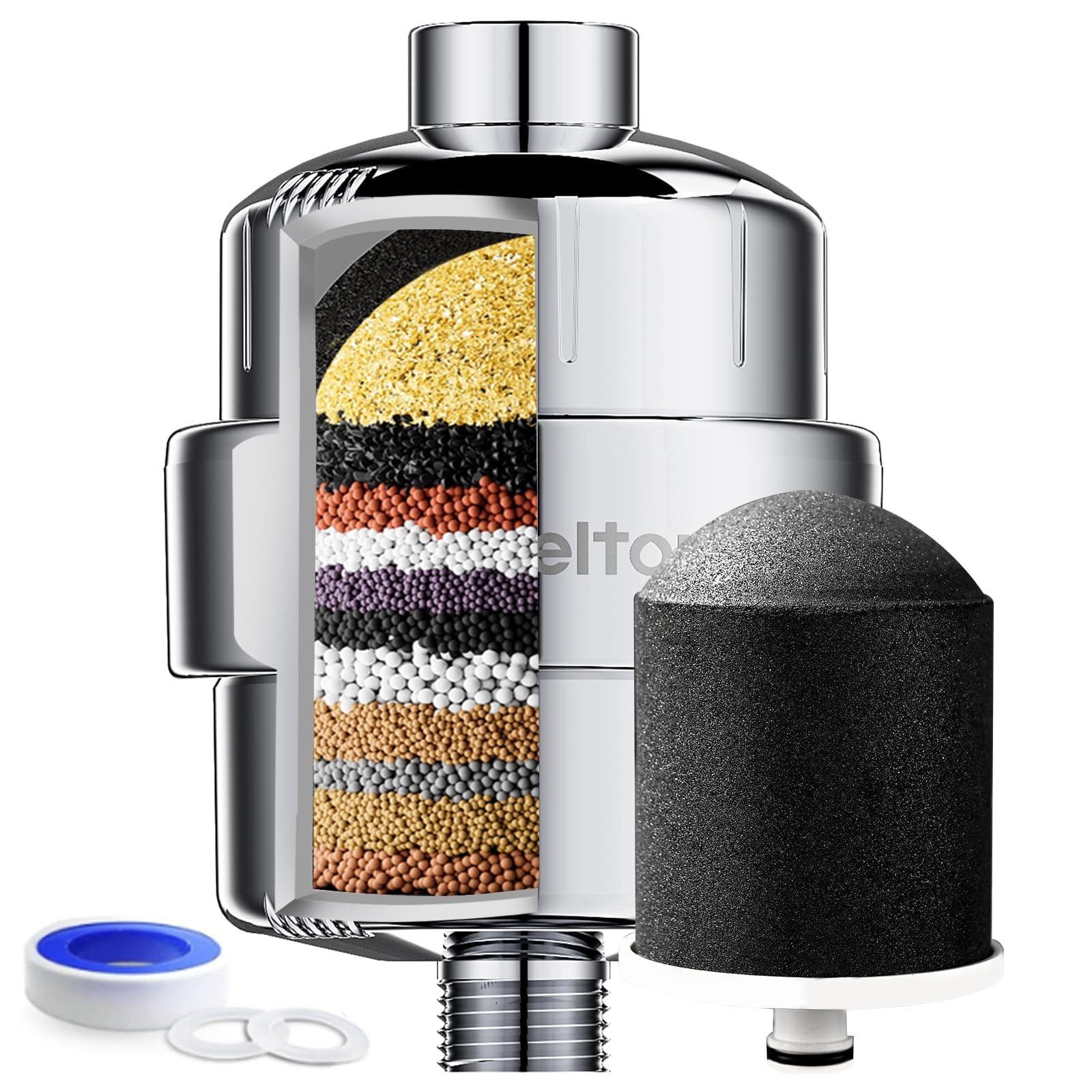 Wheelton Shower Filter - Upgraded Compressed Carbon Shower Head Filter for Hard Water, Remove Chlorine Fluoride, Heavy Metals, Chemicals to Revitalize Dry Itchy Skin (WS1)