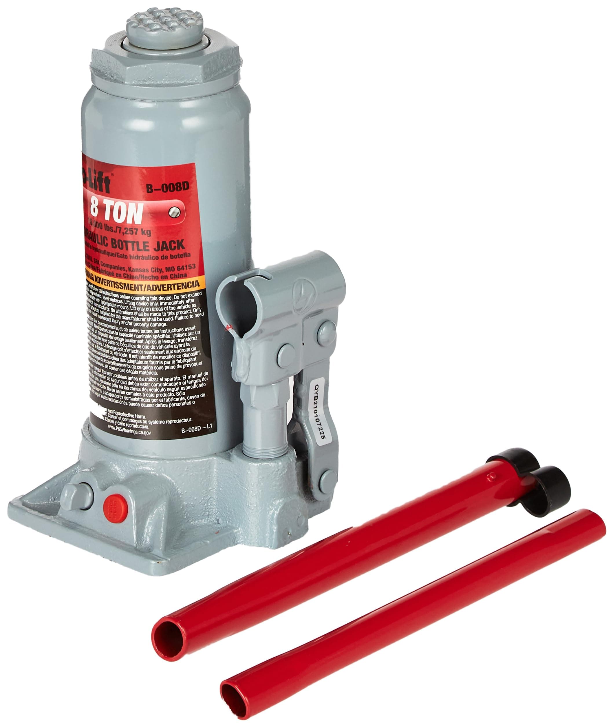 Pro-Lift B-008D Grey Hydraulic Bottle Jack - 8 Ton Capacity