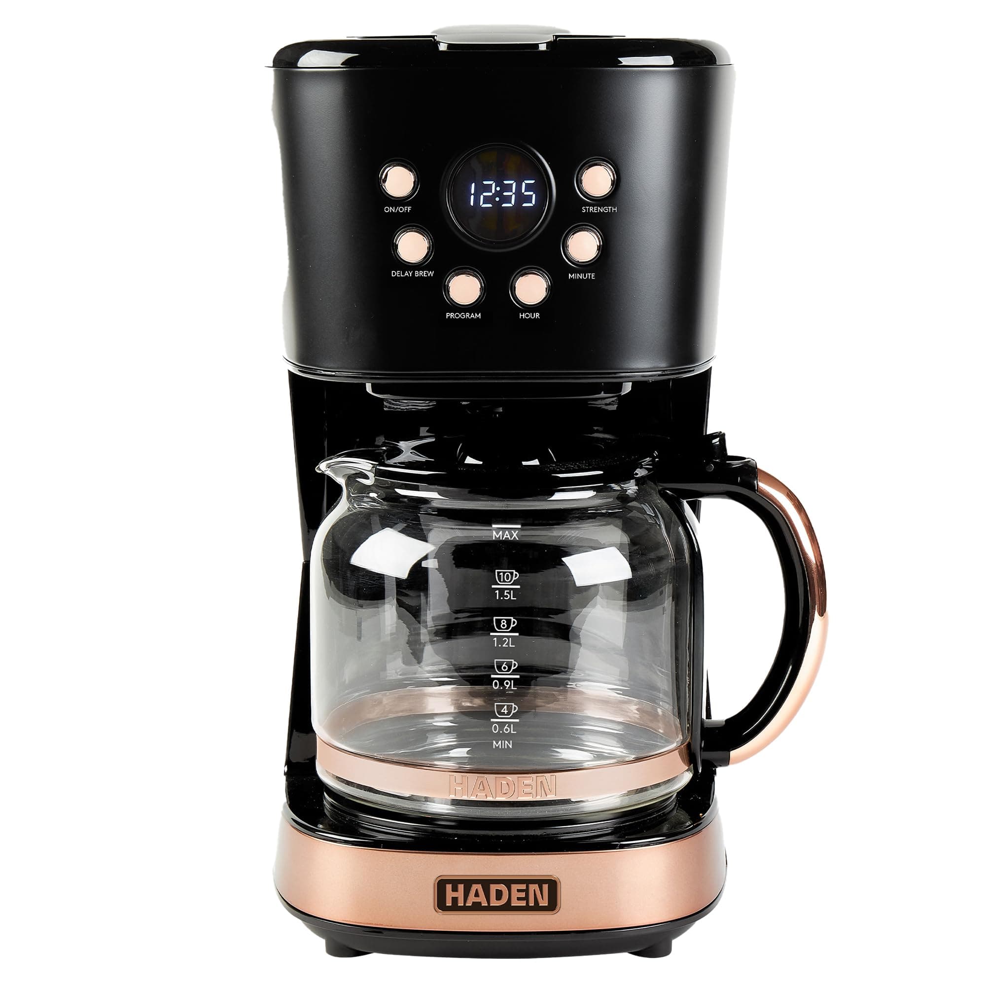 Coffee Machine, 12 Cup Programmable Drip Coffee Maker with Auto Shut-Off Function and Reusable Washable Water Filter, Black & Copper