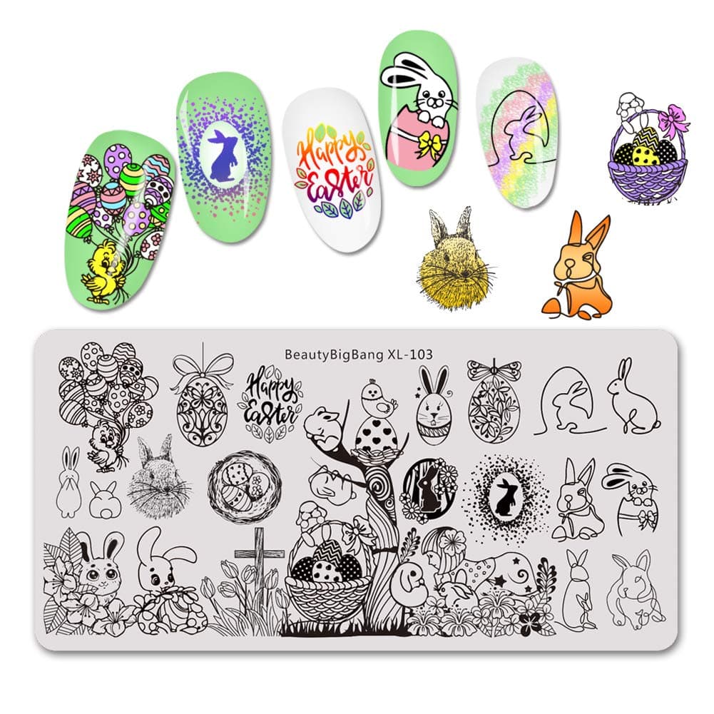 4Pcs Nail Stamping Plate Easter Theme - Nature Animals Flowrs Rabbit Image Pattern Nail Art Spring Design Template Set BBB-077 078 102 103