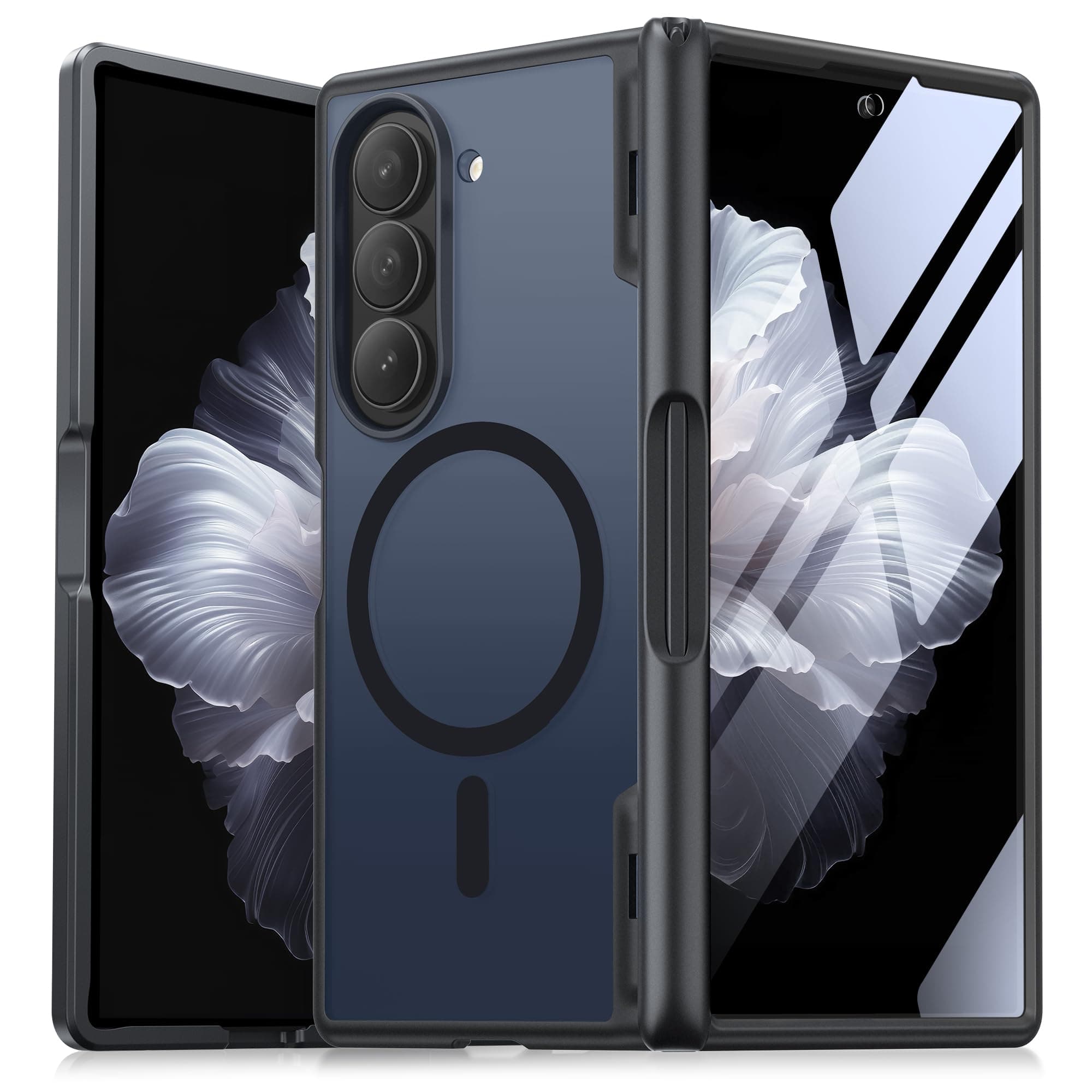 MOBOSI Magnetic for Z Fold 5 Case with HD Screen Protector, Compatible with Magsafe, Full-Body Slim Coverage Hinge Protection, Shockproof Phone Cover for Samsung Galaxy Z Fold5, Black