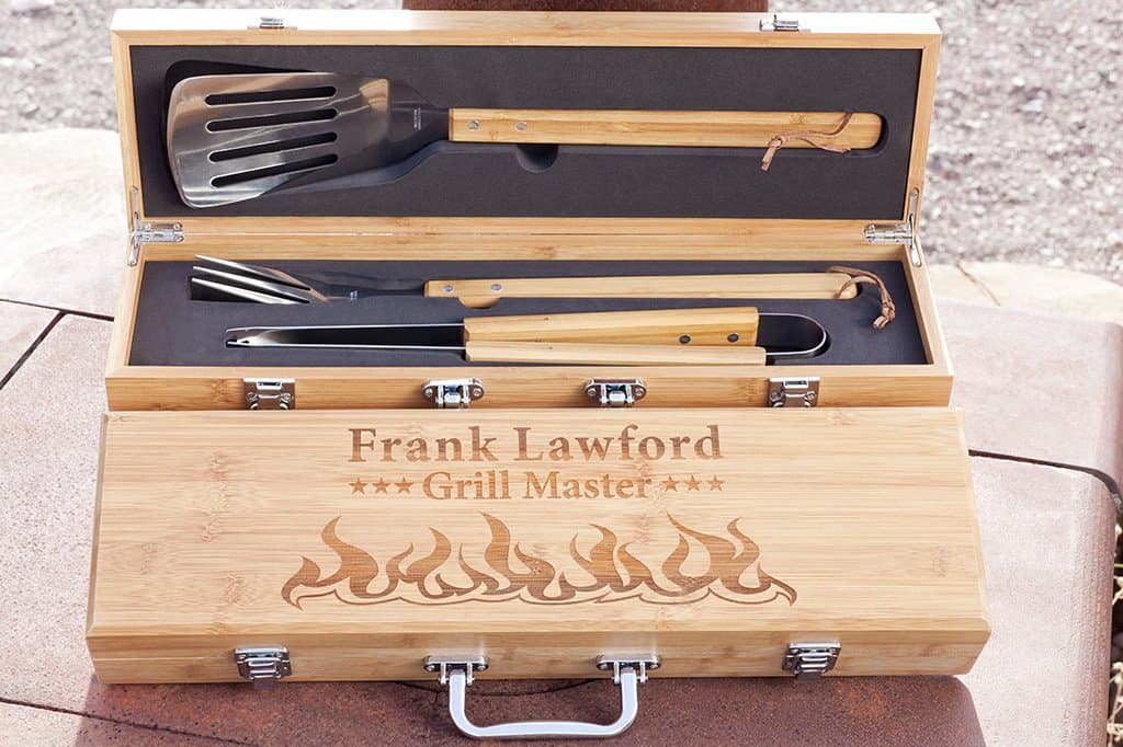 Personalized Bamboo BBQ Gift Set, Grilling Tool Set, Engraved Barbeque box, Father’s Day, Chefs Gift, Grill, Corporate, Wedding, Birthday