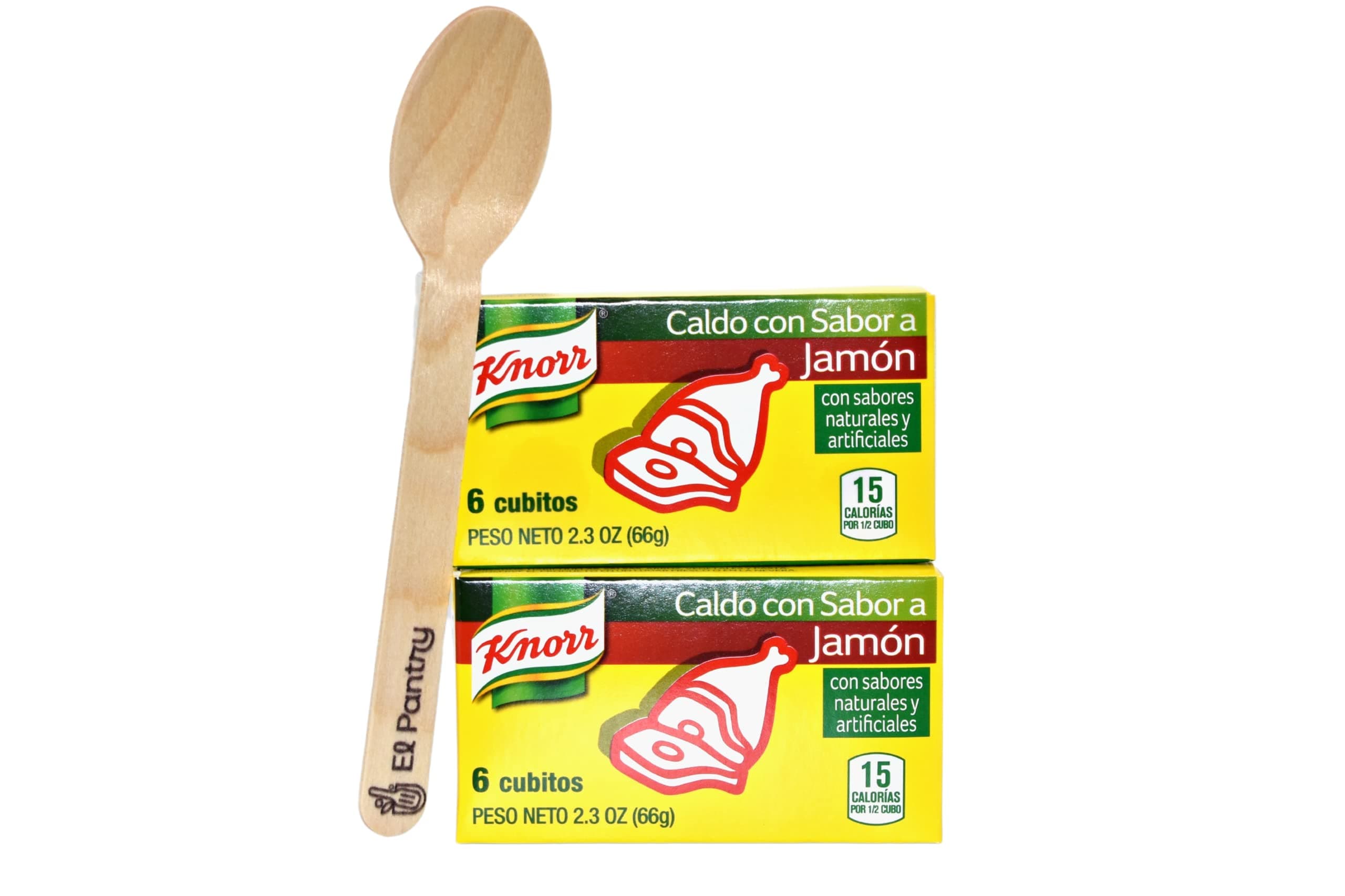 El PantryBouillon Bundle - Ham Bouillon 6 Cubes (Pack of 2) with El Pantry Wooden Spoon
