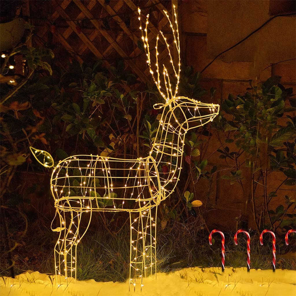 Padoo 48'' White Standing Deer with 250 Warm White LED Lights for Christmas Outdoor Decor