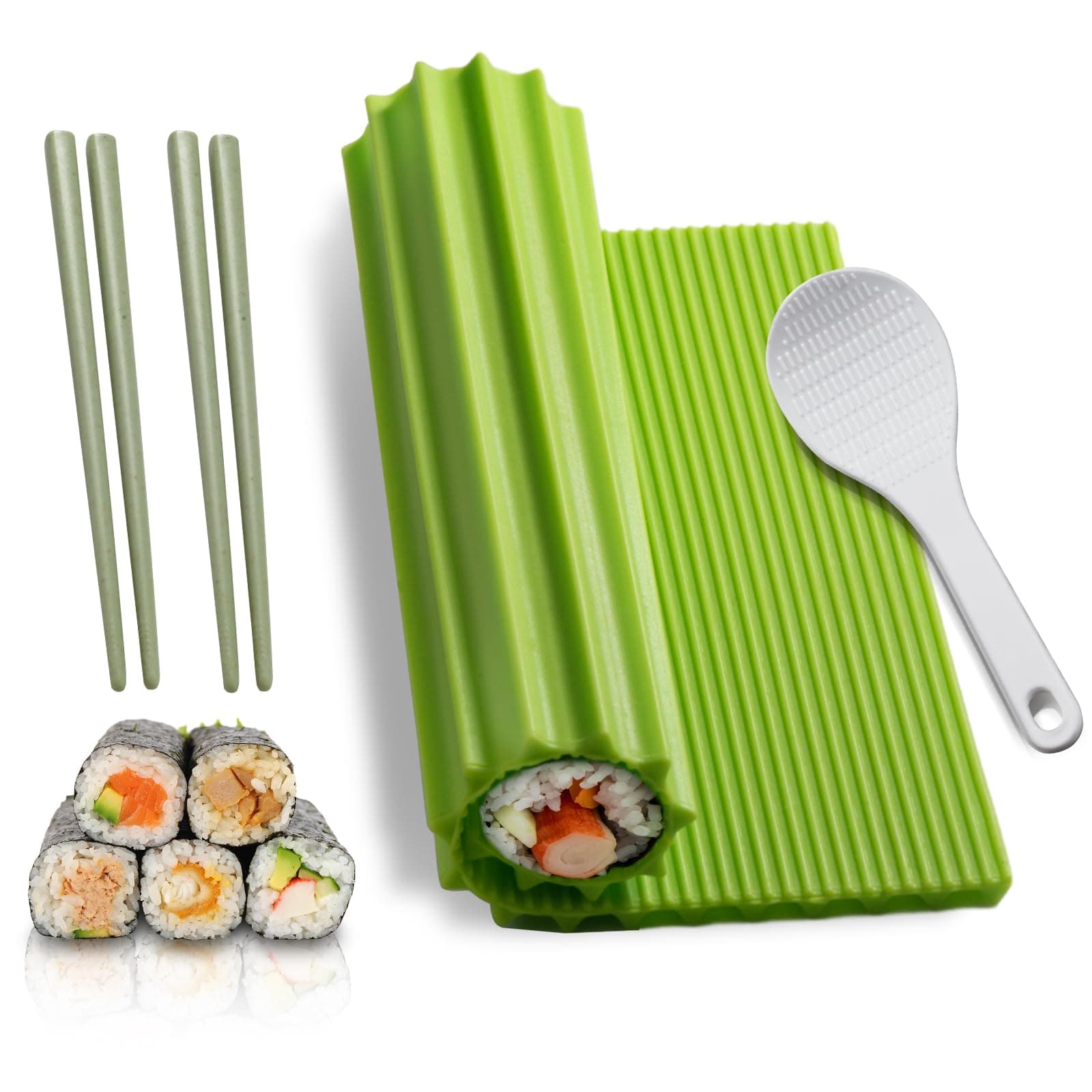 Sushi Making Kit, Silicone Sushi Mat, Including 1 Sushi Rolling Mats, 2 Pairs of Chopsticks, 1 Spreader Beginner Sushi Kit