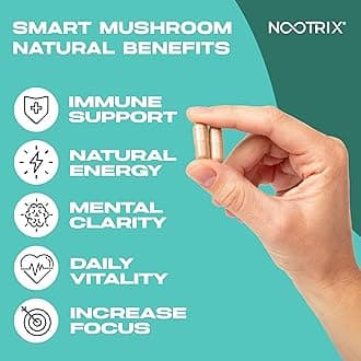 Nootrix Smart Mushrooms Complex Supplement | Supports Memory, Mental Focus, Cognitive Health & Energy | 27,000mg Organic Mushrooms | Lions Mane, Reishi, Cordyceps, Chaga & Turkey Tail | 240 Capsules