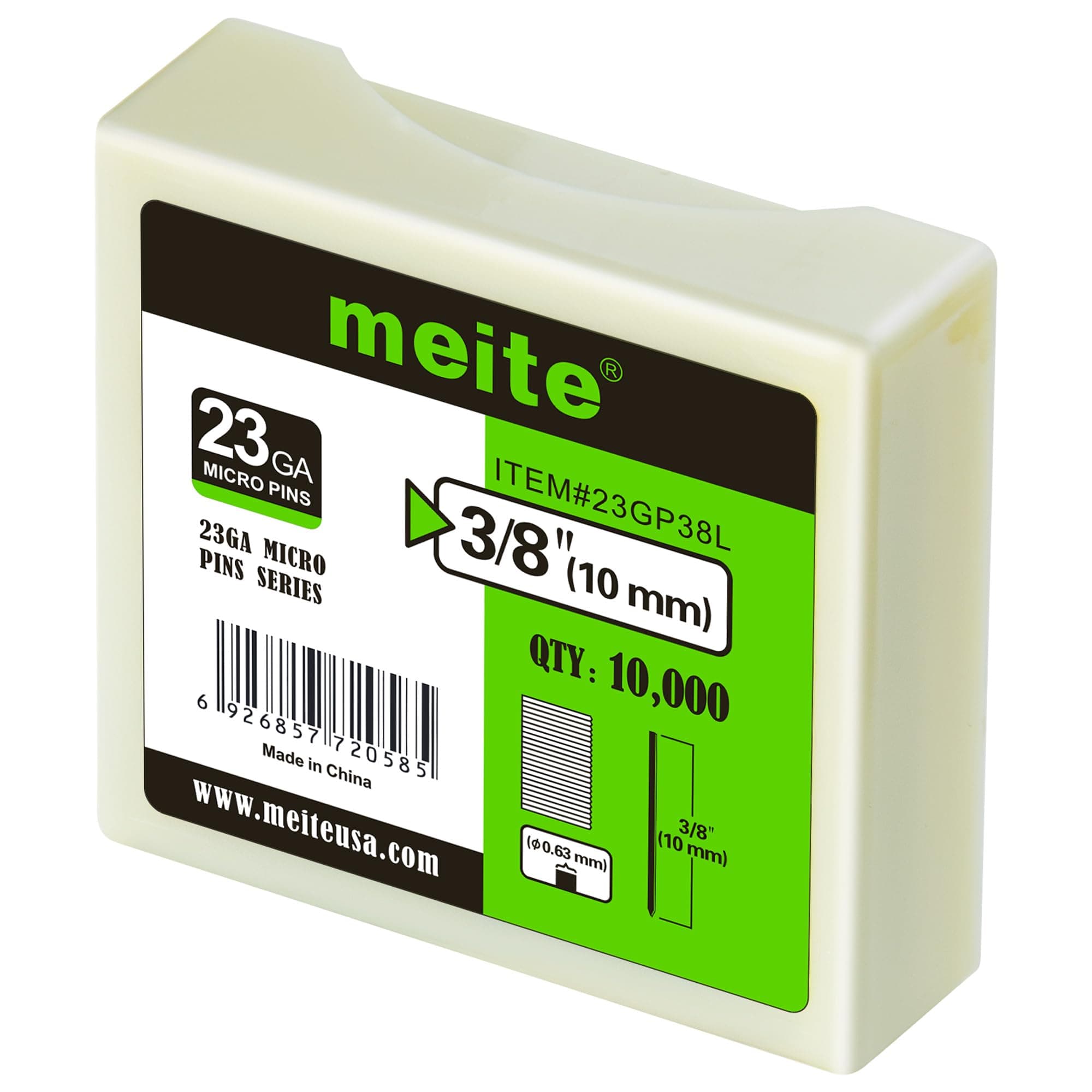 meite 23 Gauge Pin Nails, 3/8-Inch Micro Headless Piner Nails - Galvanized 23GA Pins Nails for Nail Gun, Ideal for Fine Woodworking and Trim Work (10,000 Counts)