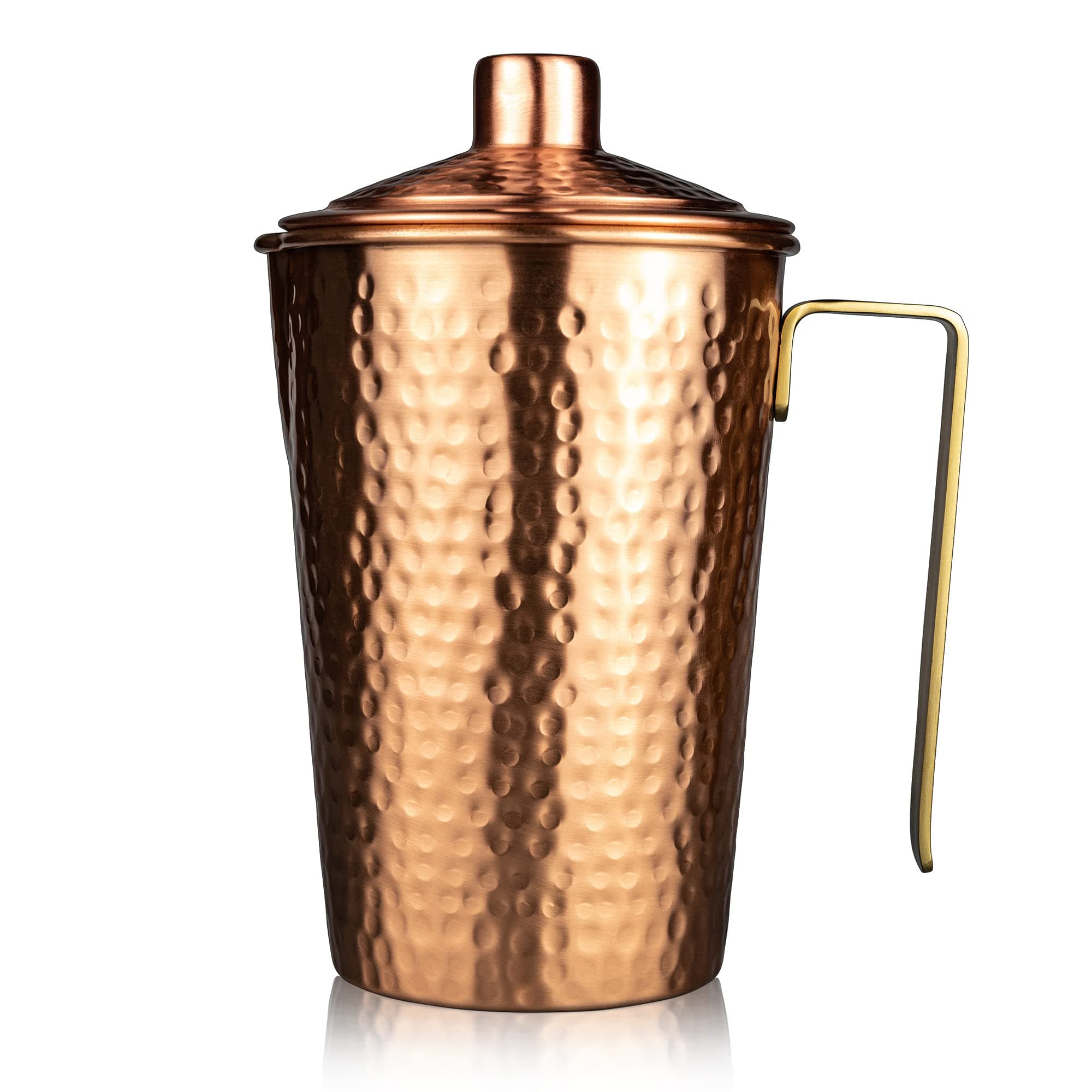 Copper Pitcher With Lid - 44 Oz - Drink More Water, Lower Your Sugar Intake And Enjoy The Health Benefits - Pure Copper Handmade Hammered Jug, The Best Bedside Carafe - Heavy Gauge