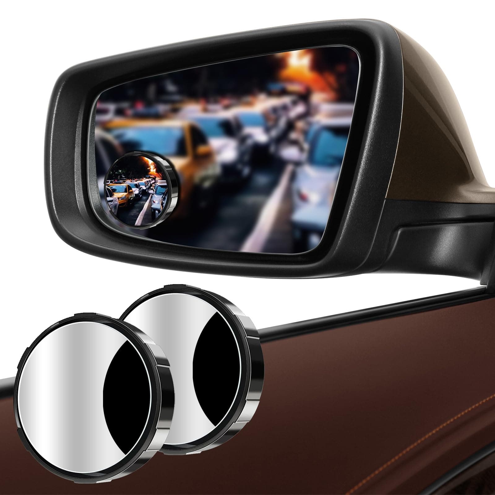 Blind Spot Mirrors 2 Pack, Suction Cup Car Convex Blind Spot Mirror, 360° Wide Angle HD Car Side View Blindspot Mirror, Automotive Exterior Accessories Rear View Mirror for Car SUV Truck (Black)