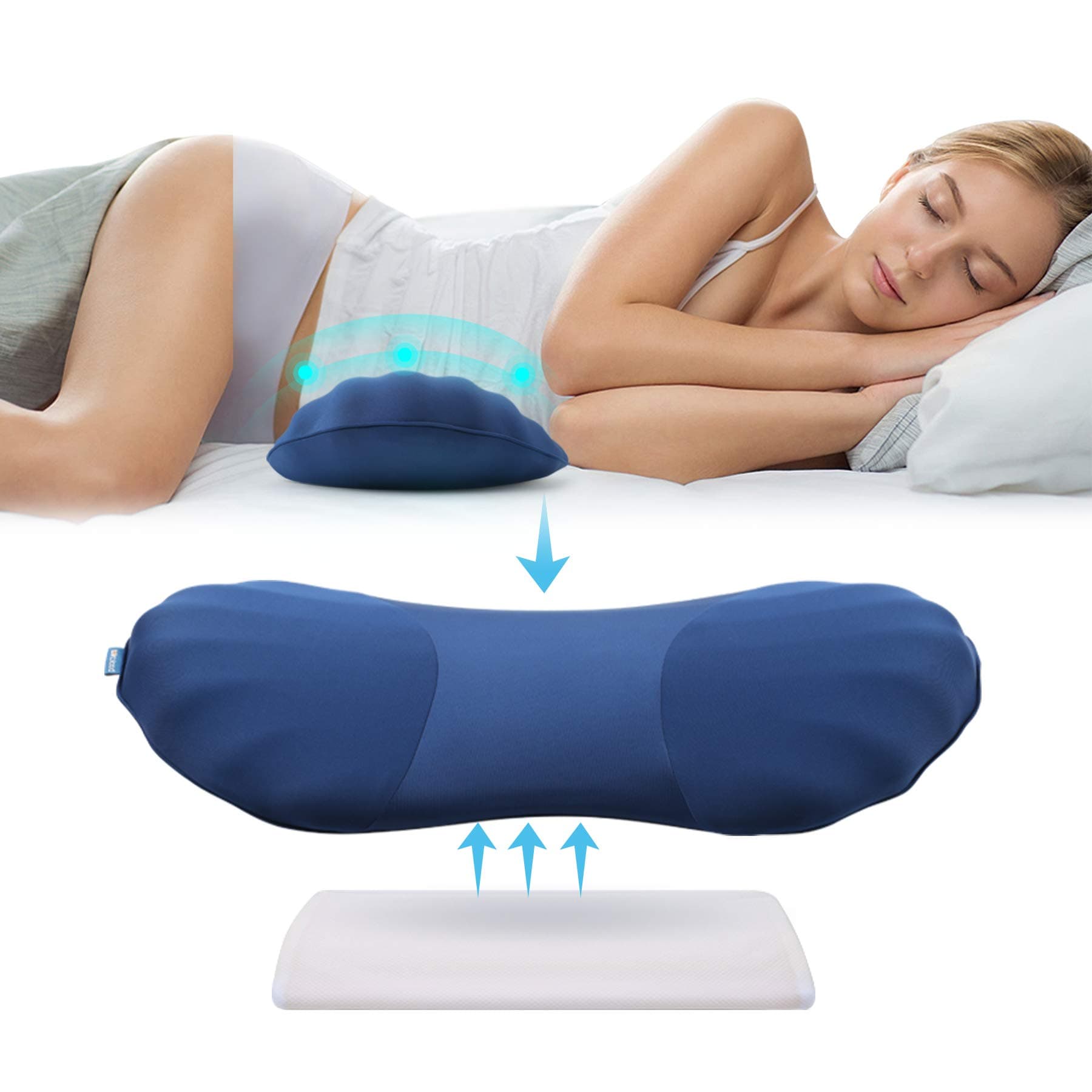 RESTCLOUD Adjustable Lumbar Support Pillow for Sleeping Memory Foam Back Support Pillow for Lower Back Pain Relief and Sleeping, Lumbar Support Pillow for Bed and Chair