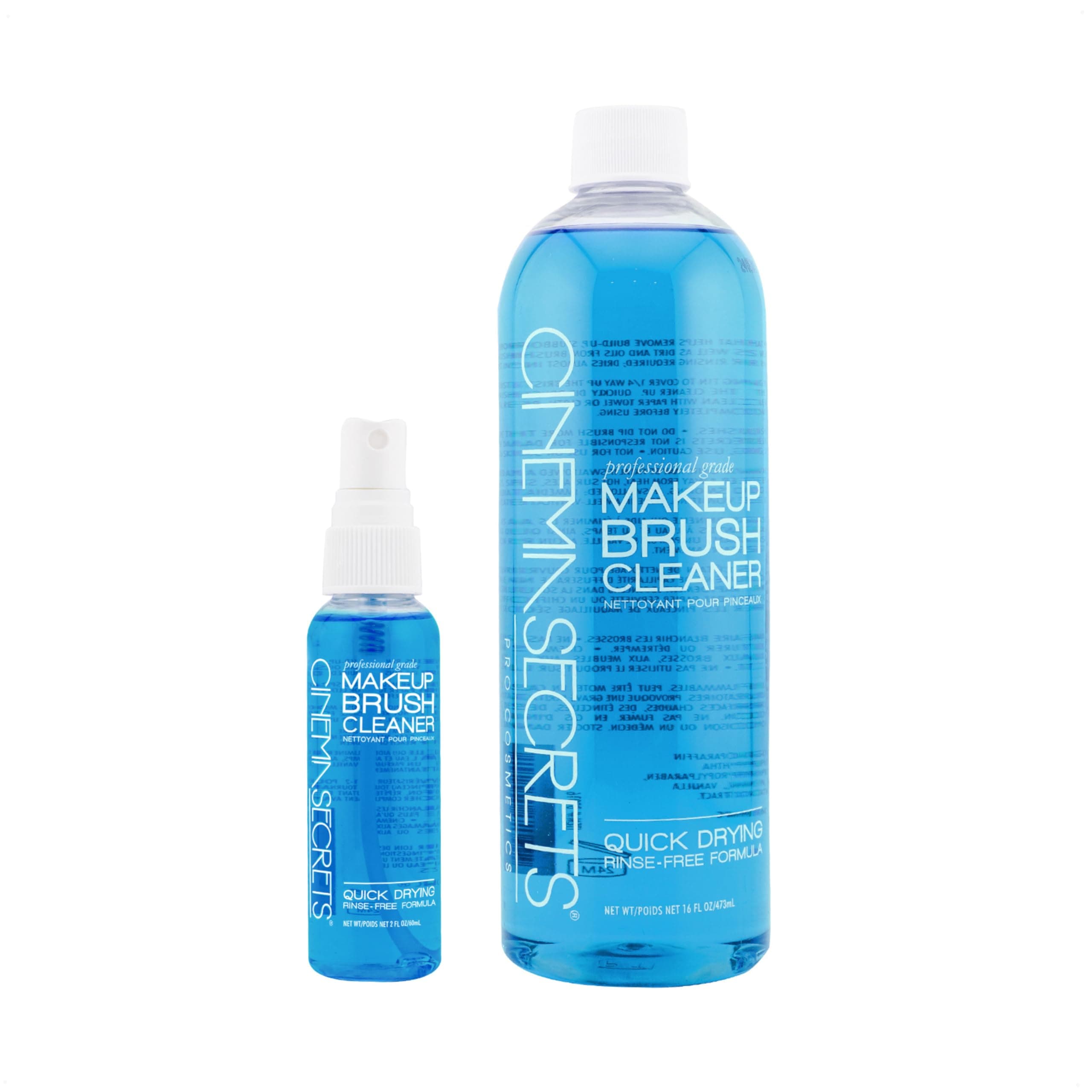 Original Blue Vanilla Makeup Brush Cleaner Solution & Spray Combo - Professional Cleanser for Makeup Brushes - Quick-Drying & Rinse-Free - Removes Built-Up Make Up (16 fl oz & 2 fl oz)