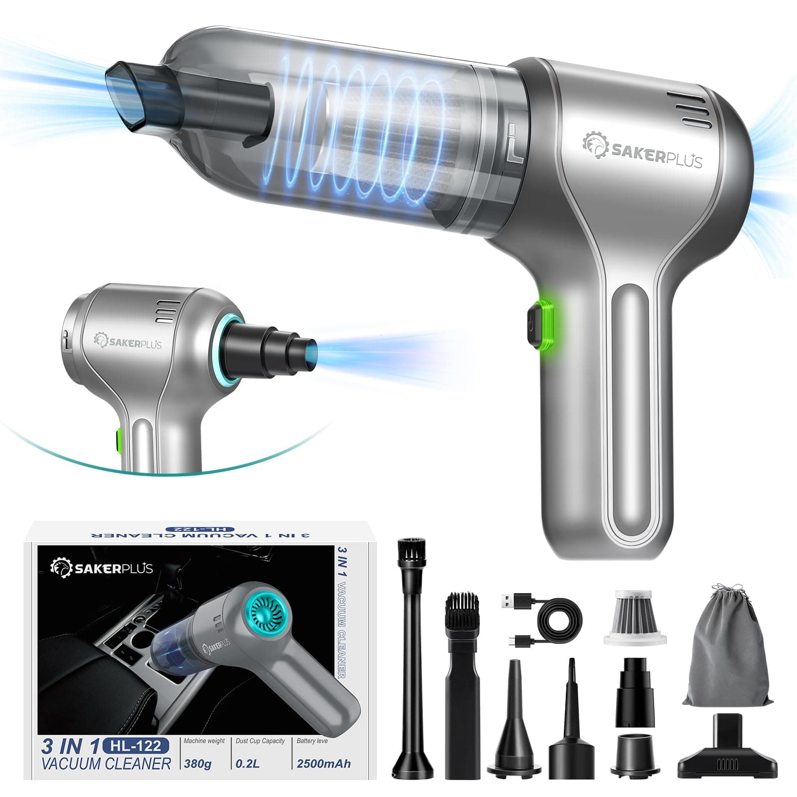 Car Vacuum Cleaner-Wireless Handheld Car Vacuums with Best Suction,Brushless Motor 12000PA Maximum Power,3 in 1 Mini Portable Vacuum Cleaner Cordless for Home,Office,Kitchen,Cars