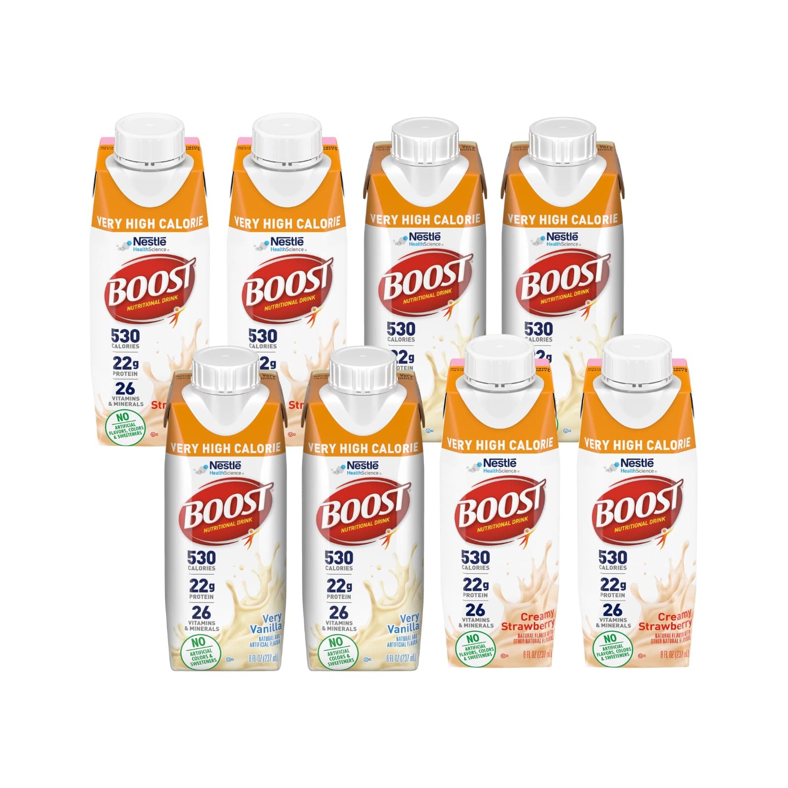 Very High Calorie Nutritional Drink (8 Fl Oz (Pack of 8), Vanilla & Strawberry)