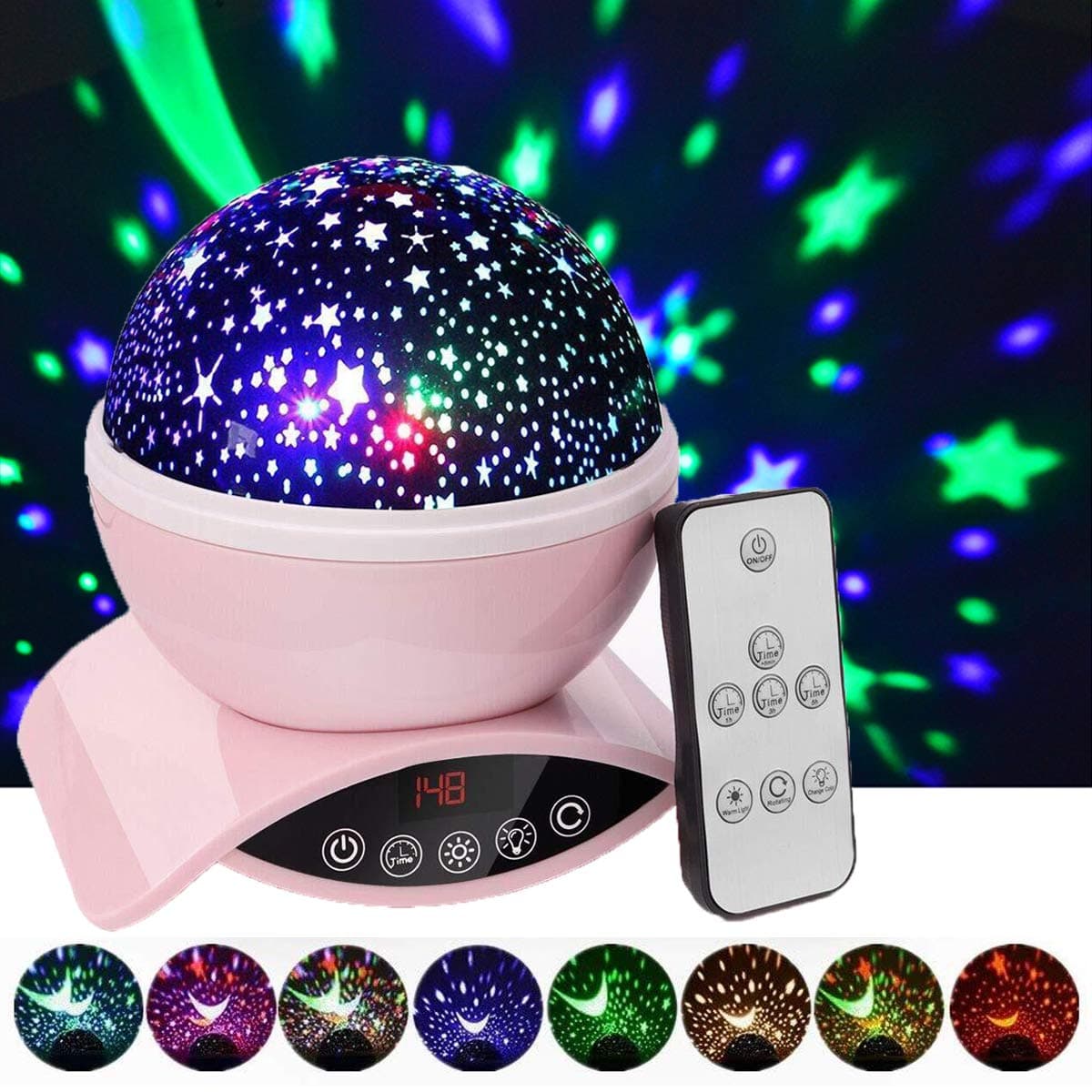 Elecstars Night Lights, Rechargeable Star Projector with Remote Control and Timer Auto Off Design, Rotating Projection Lighting Lamp, Room Decor (Pink)