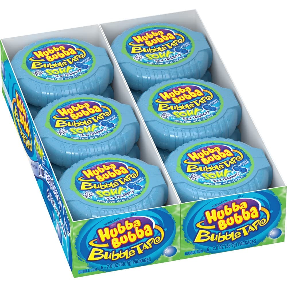 Bubble Gum Tape - Original Blue Raspberry Chewing Gum Bulk Pack, 2 oz Each, Pack of 12 Candy Bulk