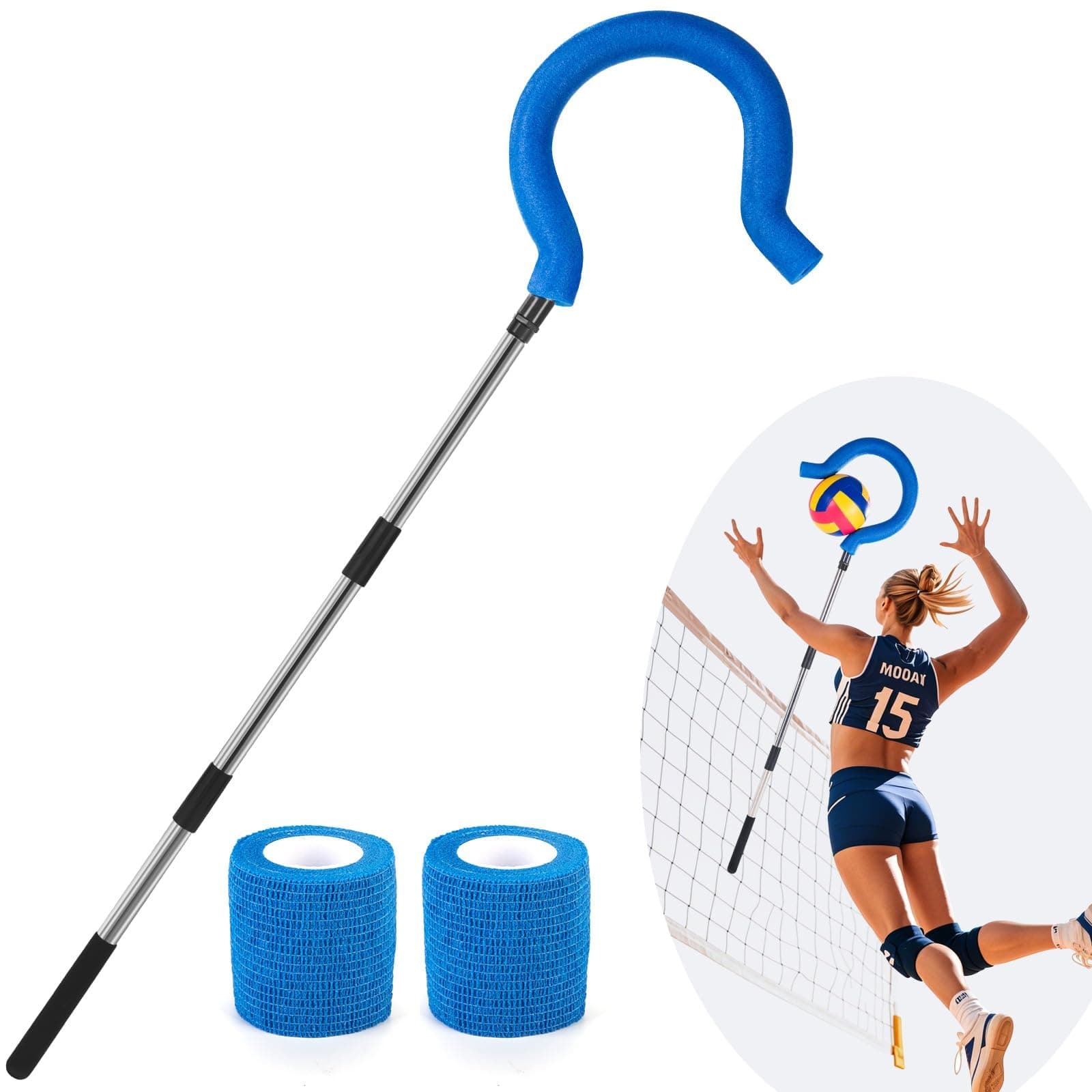 Adjustable Volleyball Spike Trainer with Question Mark Hook, Portable Lightweight Hitting Trainer for Serving, Spiking & Jump Training, Real-Ball Feel, Volleyball Gift for Beginners & Pros (No Ball)