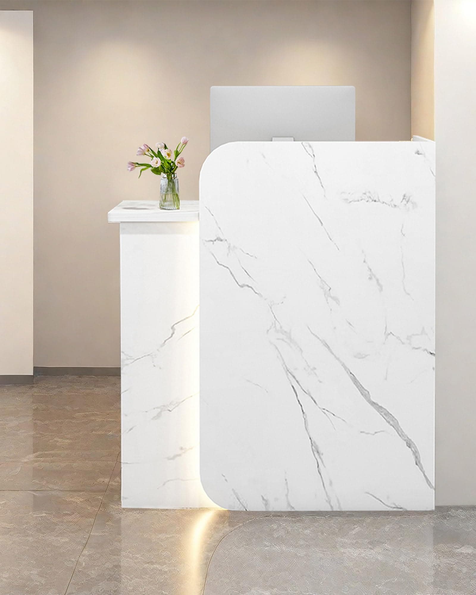 Reception Desk Office Checkout Counter, Modern Front Desk Reception Counter Desk with Lockable Drawer Simple Retail Counter for Retail, Lobby, Beauty Salon Clothing Store(Textured,39" Lx18 Wx39 H)