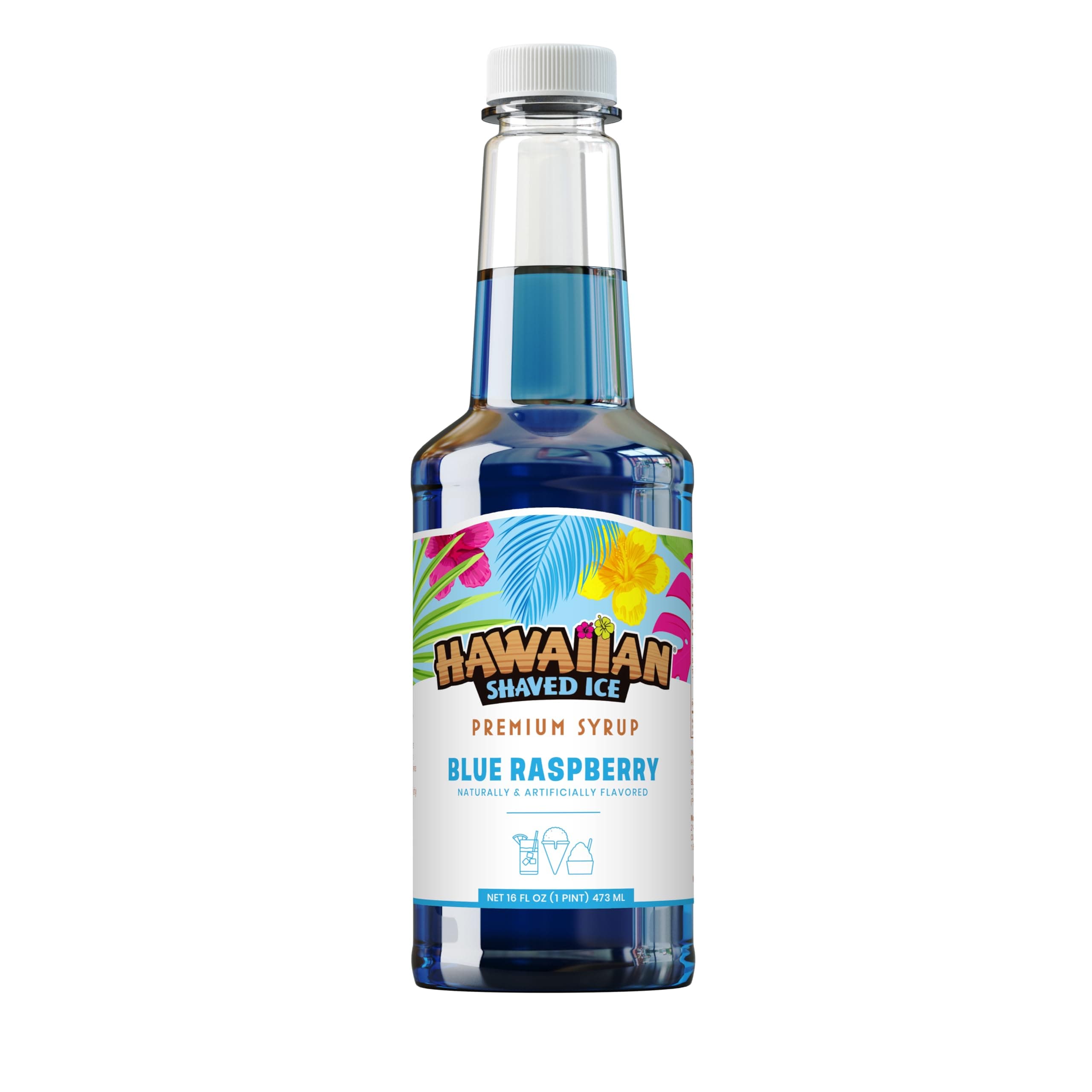Hawaiian Shaved Ice Blue Raspberry Syrup - Made Nut Soy Dairy Free in the USA - Flavor Fluffy Shaved & Crunchy Snow Cone - Shelf Stable After Opening - Makes 8 Servings - 16 ounces