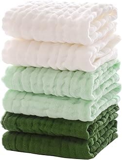 MUKIN Baby Washcloths - Soft Face Cloths for Newborn, Absorbent Bath Face Towels, Baby Wipes, Burp Cloths or Face Towels, Baby Registry as Shower. Pack of 6-12x12 inches (Green)