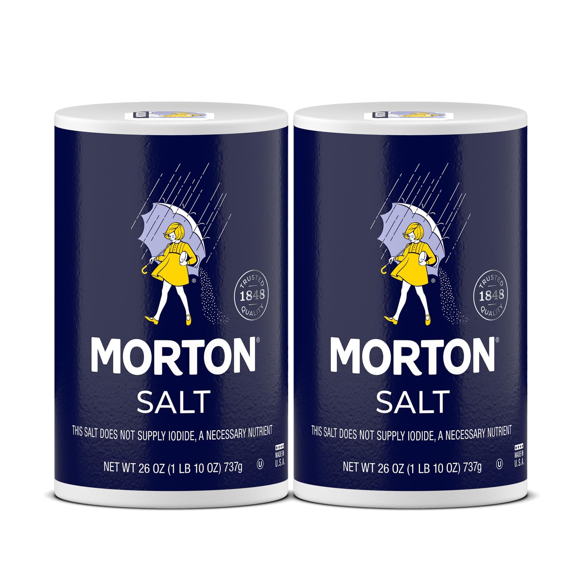 Morton Plain Salt, (26 oz), 2-Pack - All-Purpose, Non-Iodized Salt, Perfect for Cooking & Table Use