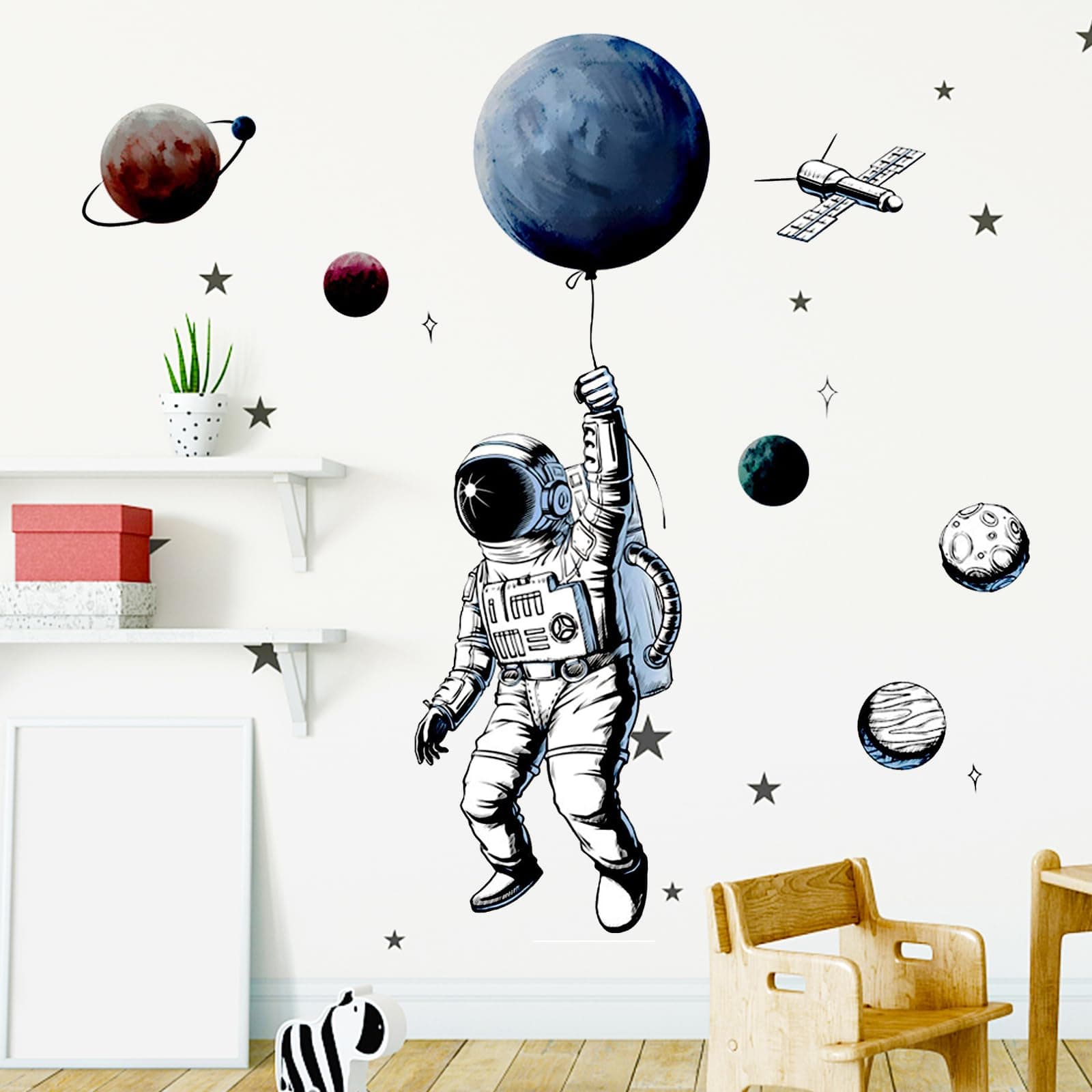 Astronaut Wall Decor Wall Stickers Removable The Cosmic Rambler Outer Space Wall Art Mural for Living Room Bedroom Nursery School Dormitory