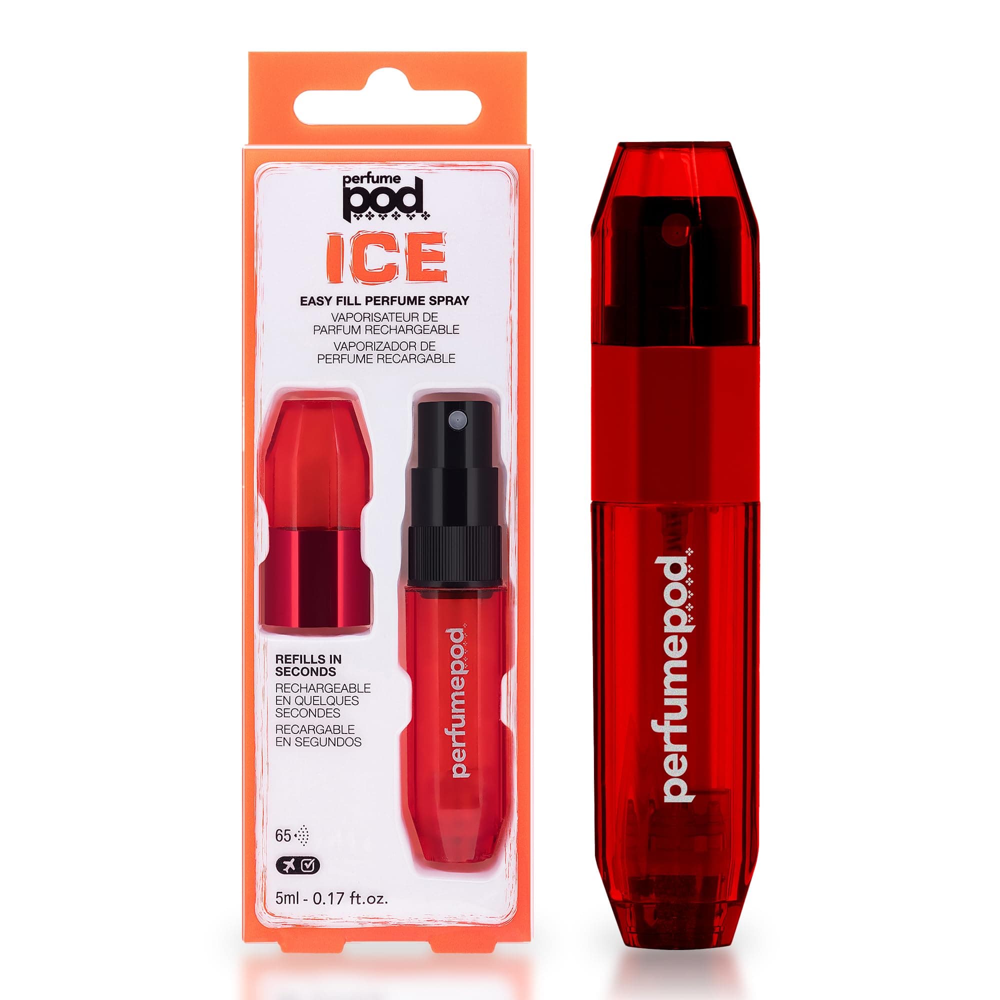 Perfume Pod Ice Travel Perfume Atomizer - High Definition Mini Pump Sprayer - Portable Refillable Perfume Bottle - Travel TSA Approved - Easy Fill - Leak Proof - Red 0.6oz