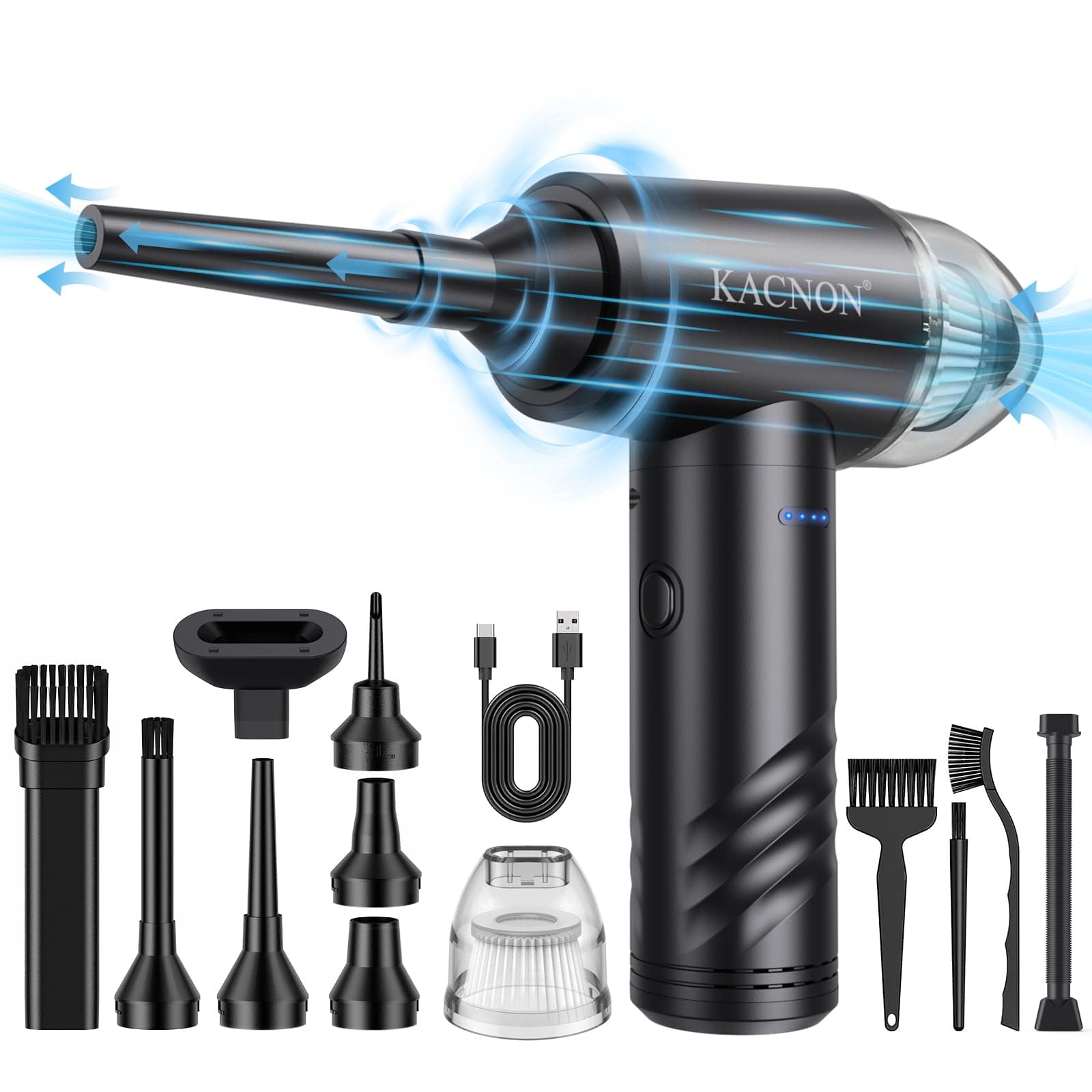 KACNON 3 in 1 Computer Vacuum Cleaner, 3-Gear Compressed Air Duster Blower, 9Kpa Suction pc Cleaning kit, 110000RPM Air Duster Cleaner for PC, Laptop, Keyboard,Electronics
