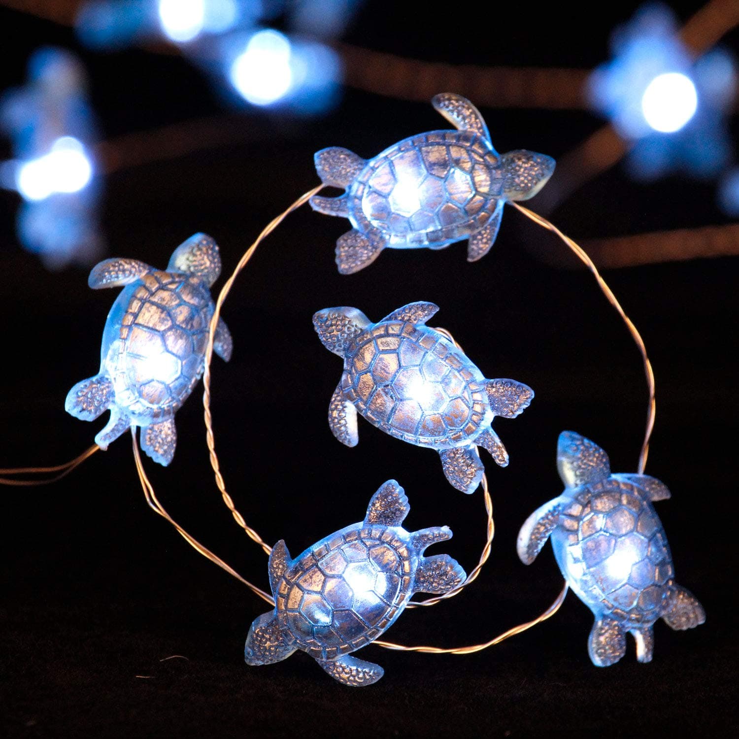 Impress Life Sea Turtle Festive String Lights, Silver Marine Turtle Ocean Theme Lights Multi Flicker Mode on 10 ft 30 LEDs Battery-Powered with Dimmable Remote for House, Bedroom, Wedding Parties