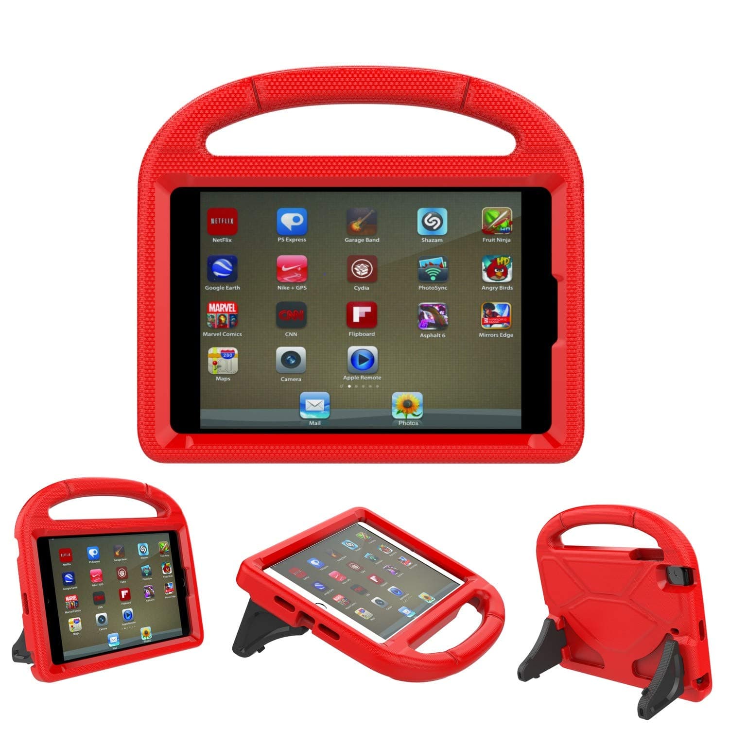 iPad 9.7 Case, iPad 9.7 Covers for Kids - ThreeJ Light Weight Portable Shockproof Super Protection Handle Stand Cover for iPad 9.7 2018/2017 (iPad 9.7-inch, Red)