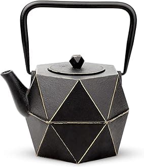 Toptier Cast Iron Teapot, Stovetop Safe Japanese Cast Iron Tea Kettle, Diamond Design Tea Pot with Removable Infuser for Loose Tea, 40 Ounce (1200 ml), Black