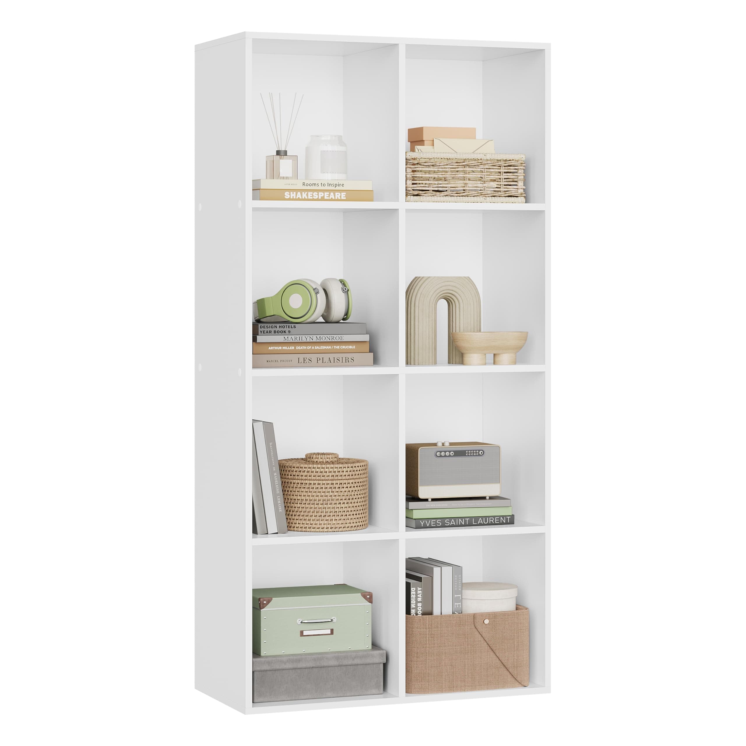 – WOLTU Bookcase, White Book Shelf 8 Storage Cubes Unit, Freestanding Bookcases for Living Room,Bedroom